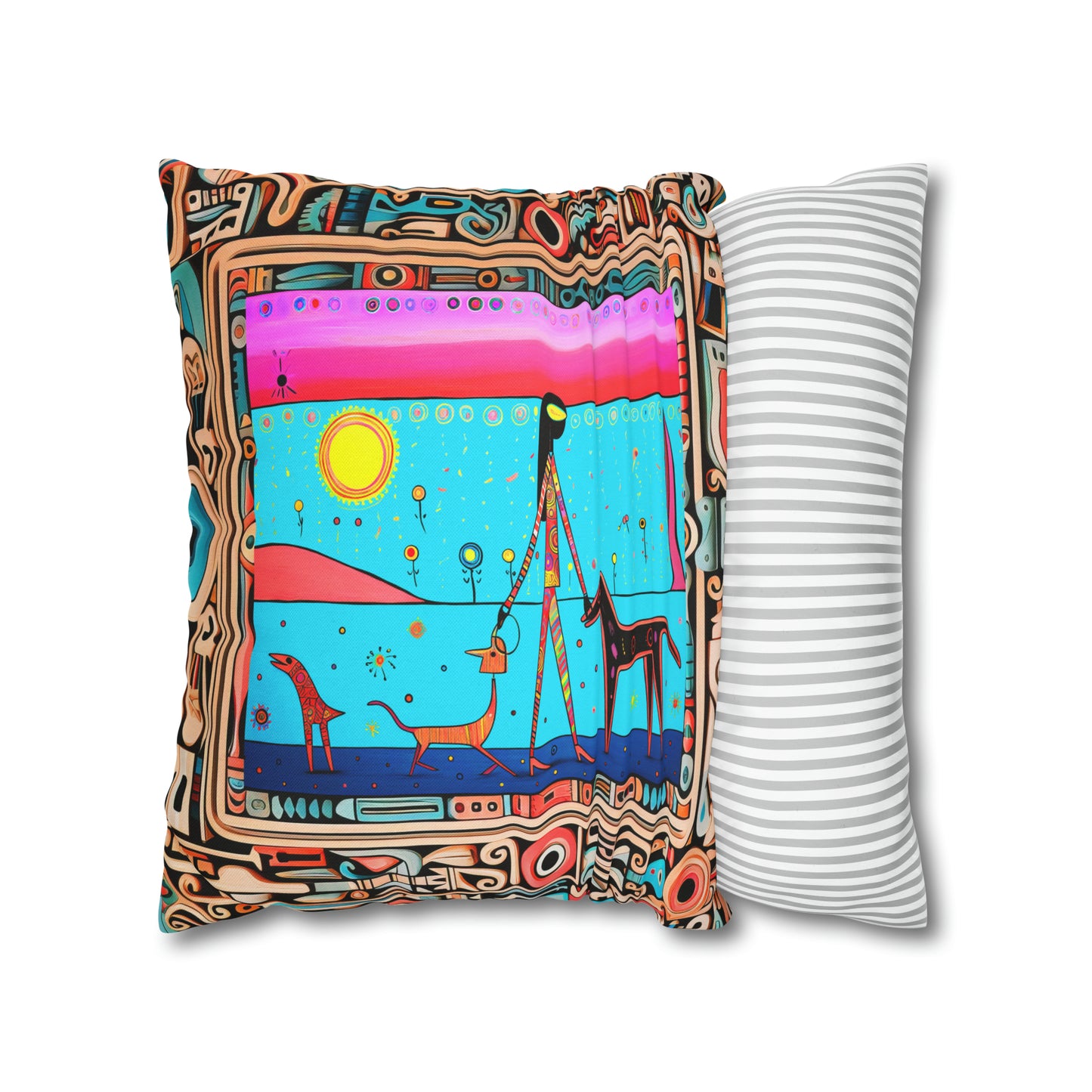 Square Pillow Case 18" x 18", CASE ONLY, no pillow form, original Pop Art Style, Alien Dog Walker, In a Frame