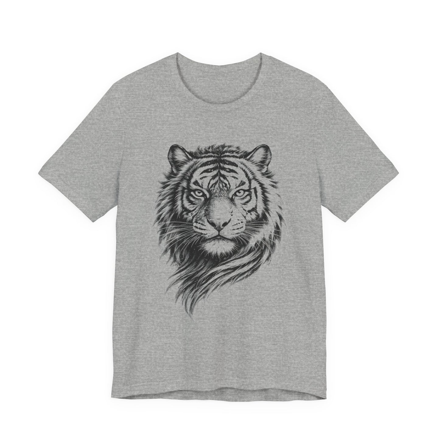 Tiger Head Sketch T-Shirt — Detailed Black & White charcoal drawing style  Wildlife Graphic Tee
