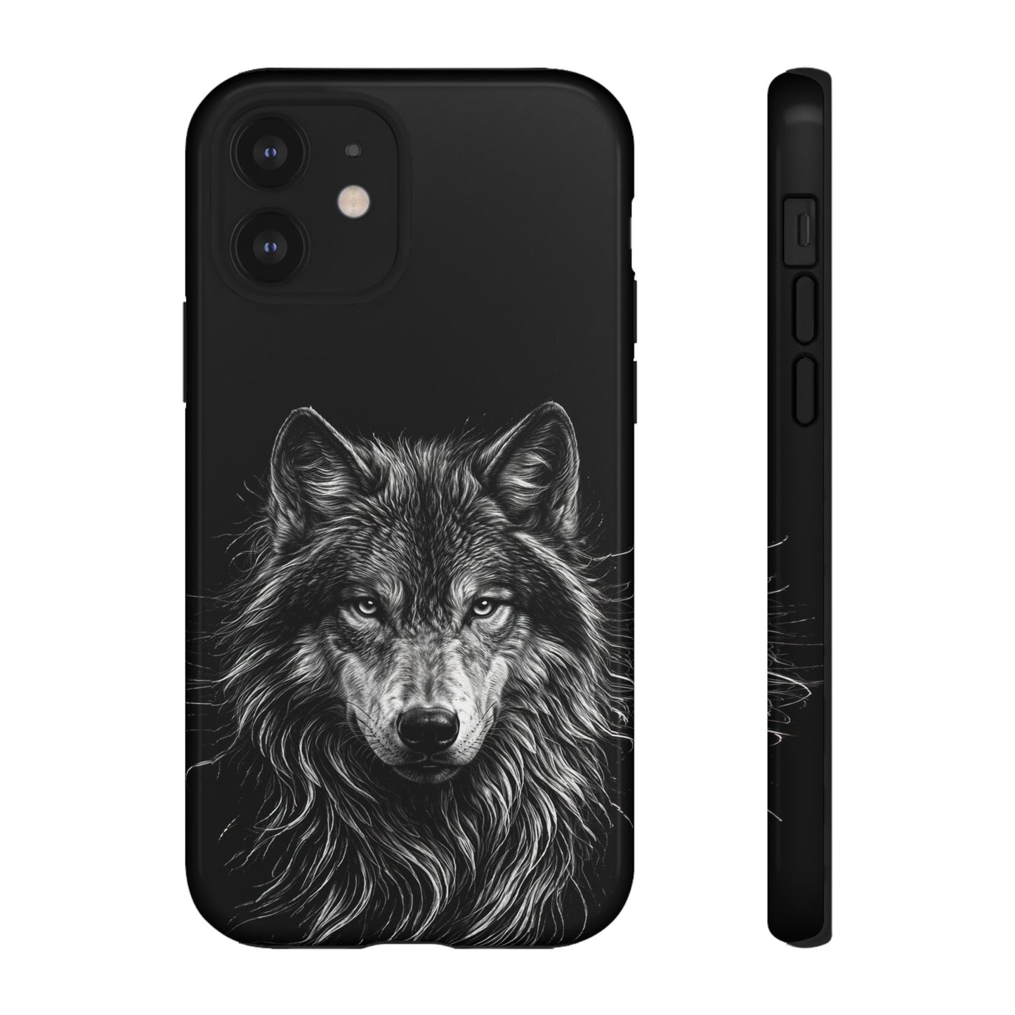 Wolf drawing Phone Case - Tough and Stylish Black Design