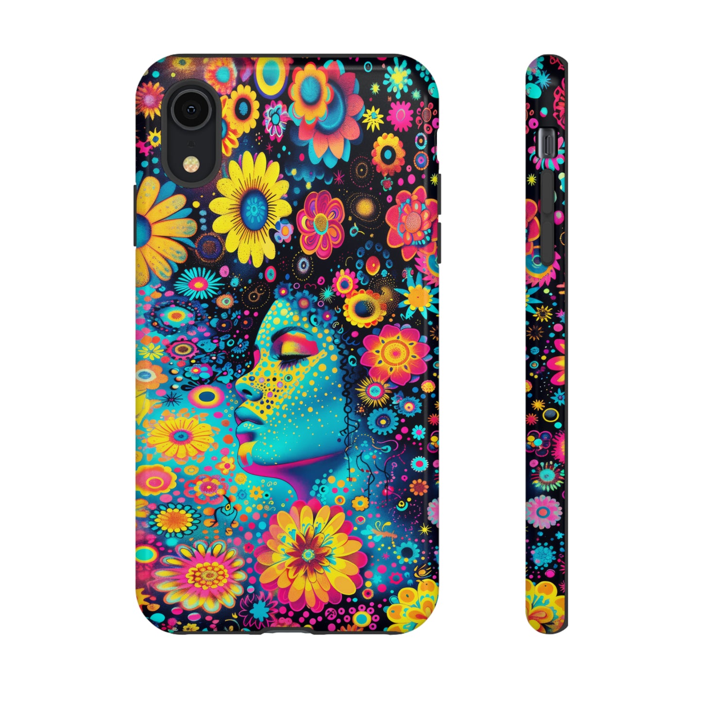 Phone Case, flower girl in aqua, Artistic design, Tough Case, Colorful whimsical flower fantasy design, iPhone 15, 14, 13, 12, 11, Samsung, Pixel