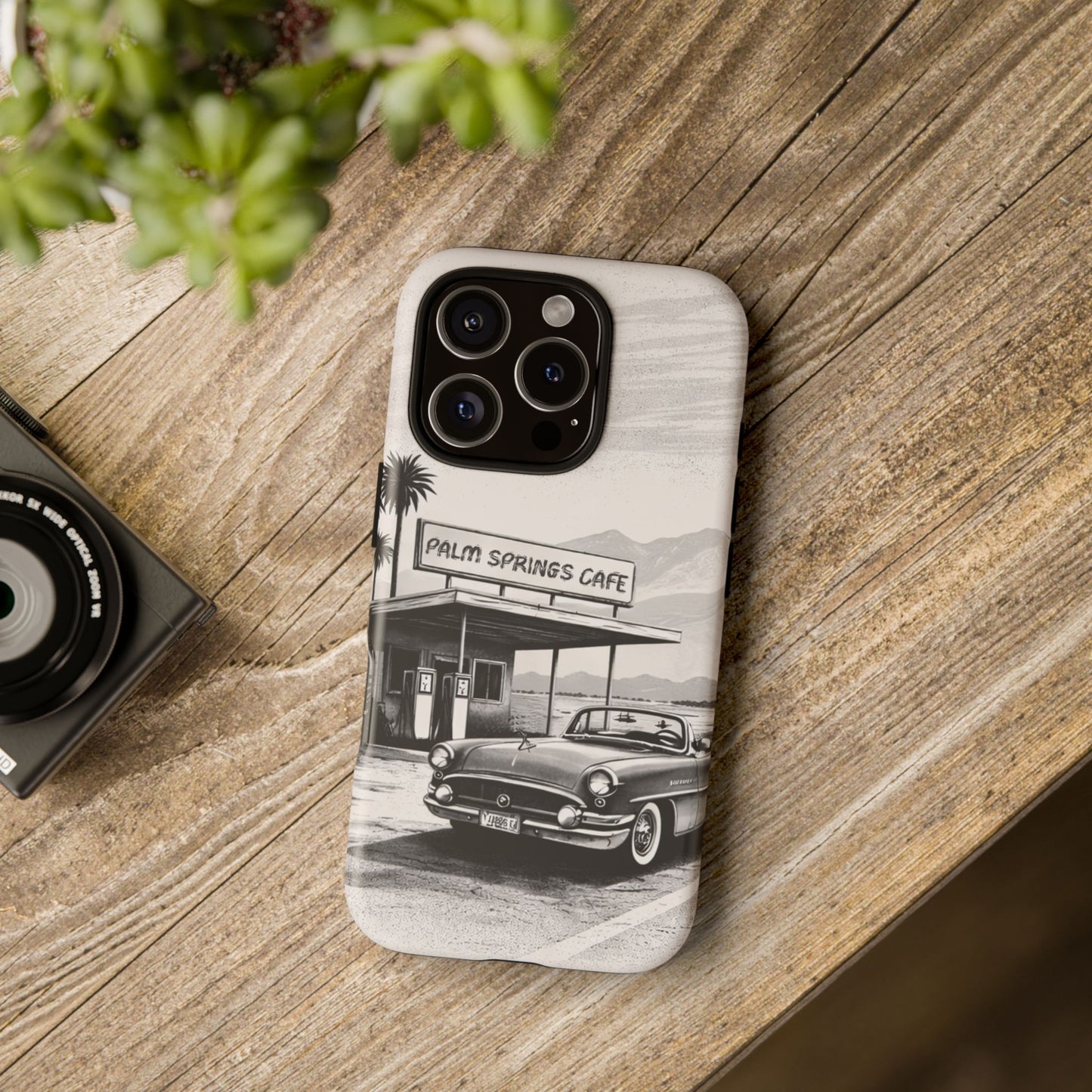 Vintage Palm Springs Cafe Phone Case – Retro Convertible Roadtrip Design