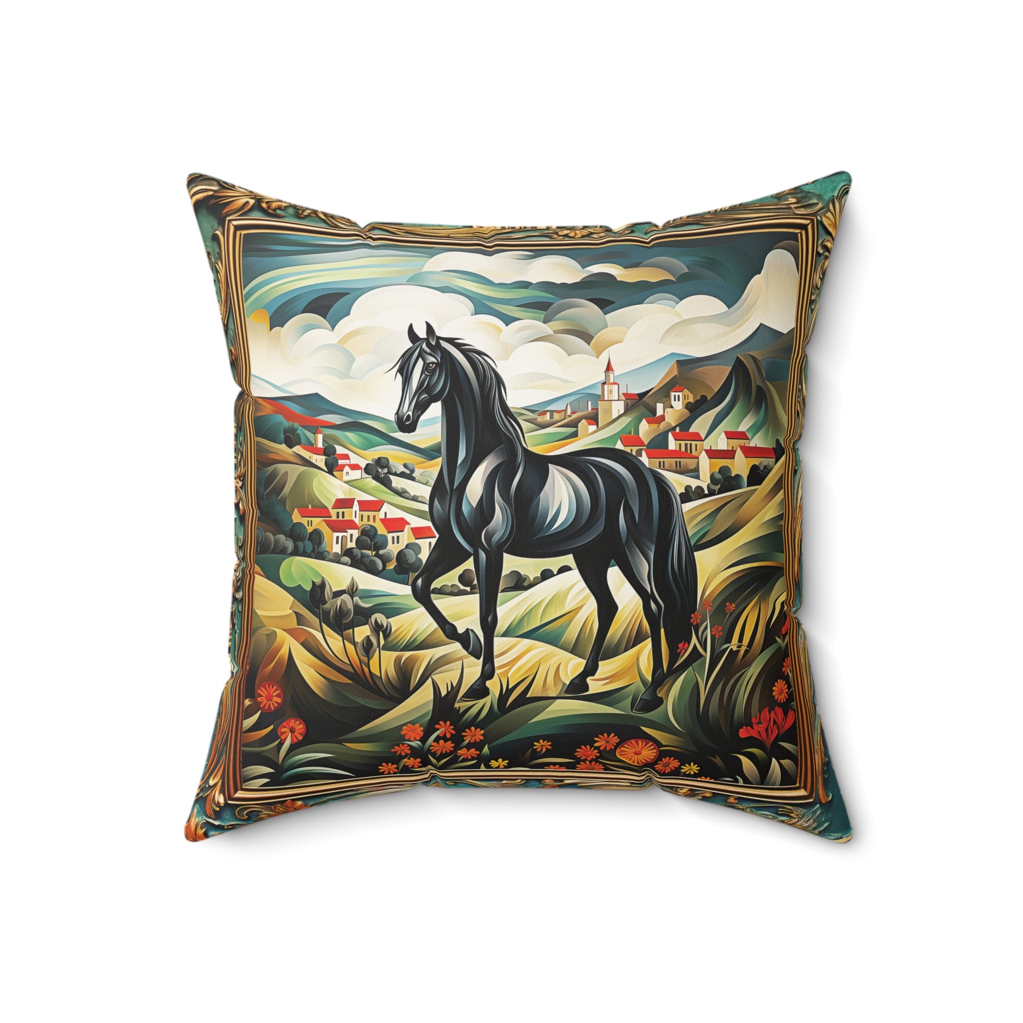 Stallion on the Range Square Pillow