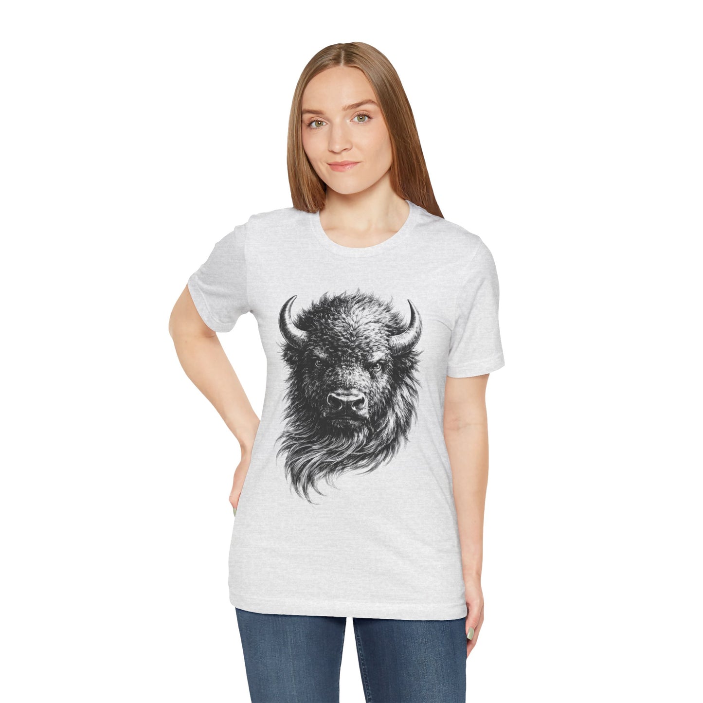 Bison Head Graphic Tee — Vintage Buffalo Illustration in charcoal drawing style T-Shirt