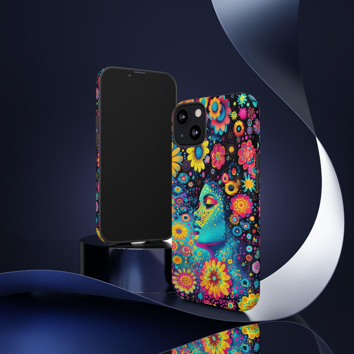 Phone Case, flower girl in aqua, Artistic design, Tough Case, Colorful whimsical flower fantasy design, iPhone 15, 14, 13, 12, 11, Samsung, Pixel