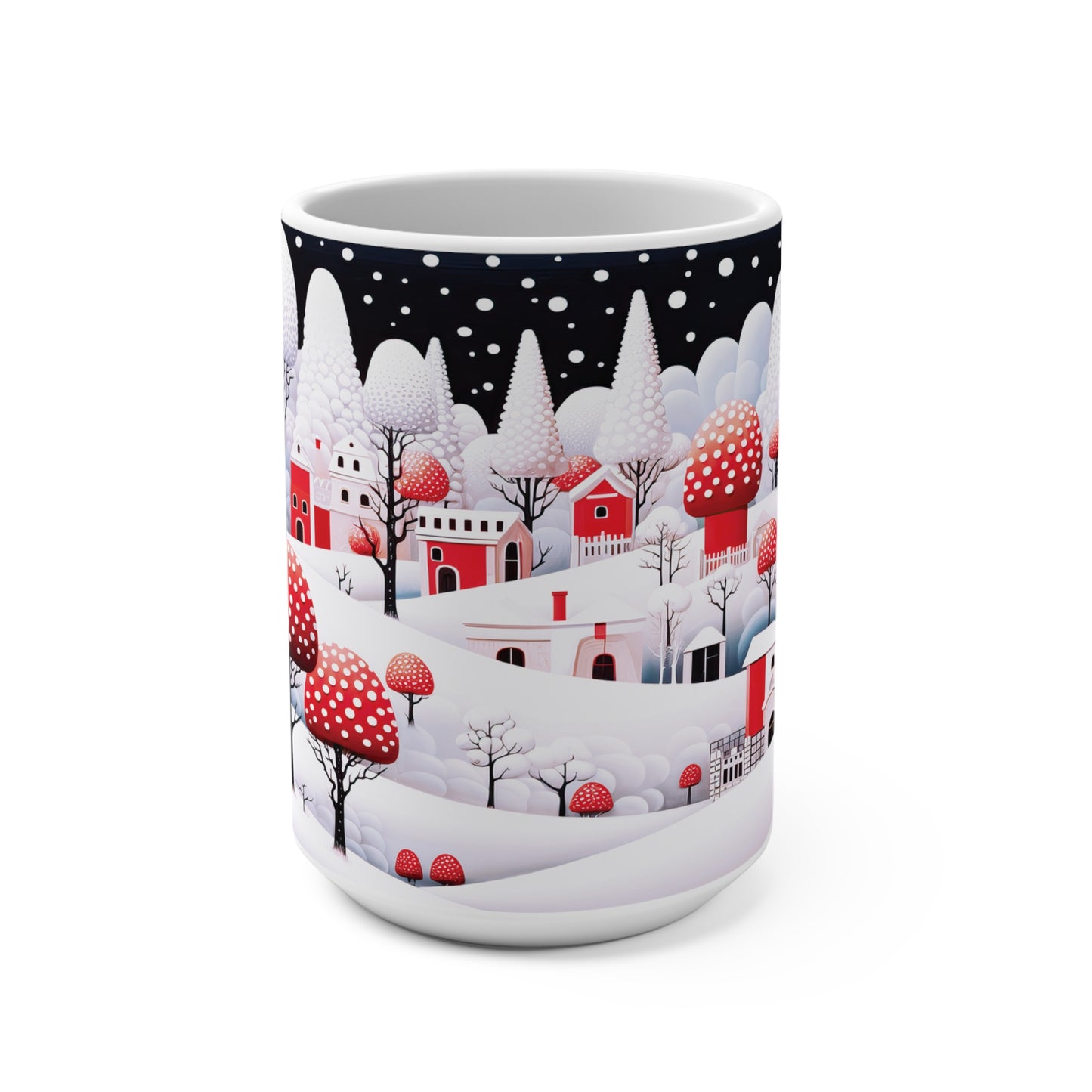 Mug 15oz With Snowy Holiday Mushroom town