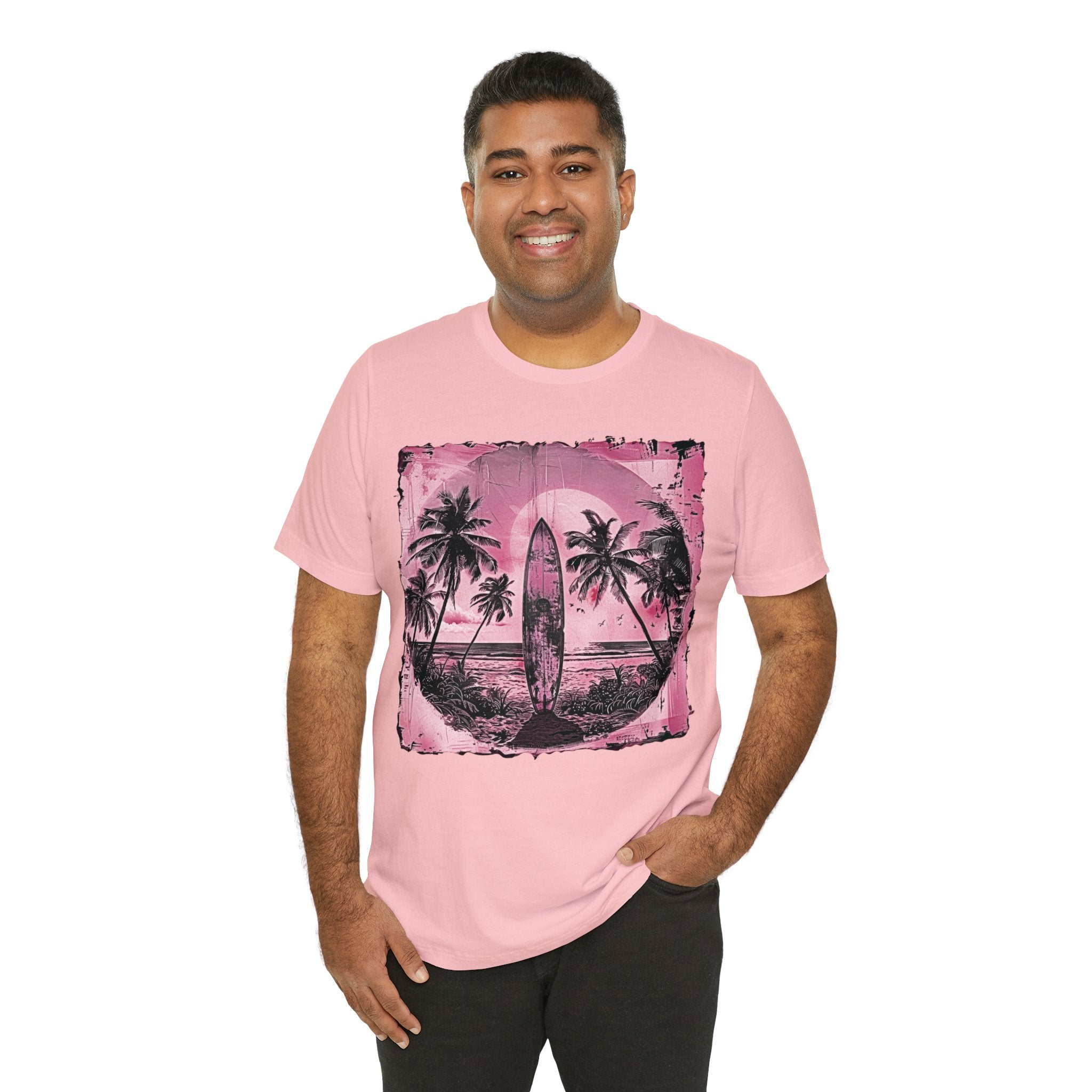 Pink vintage surfboard Unisex Jersey Short Sleeve Tee