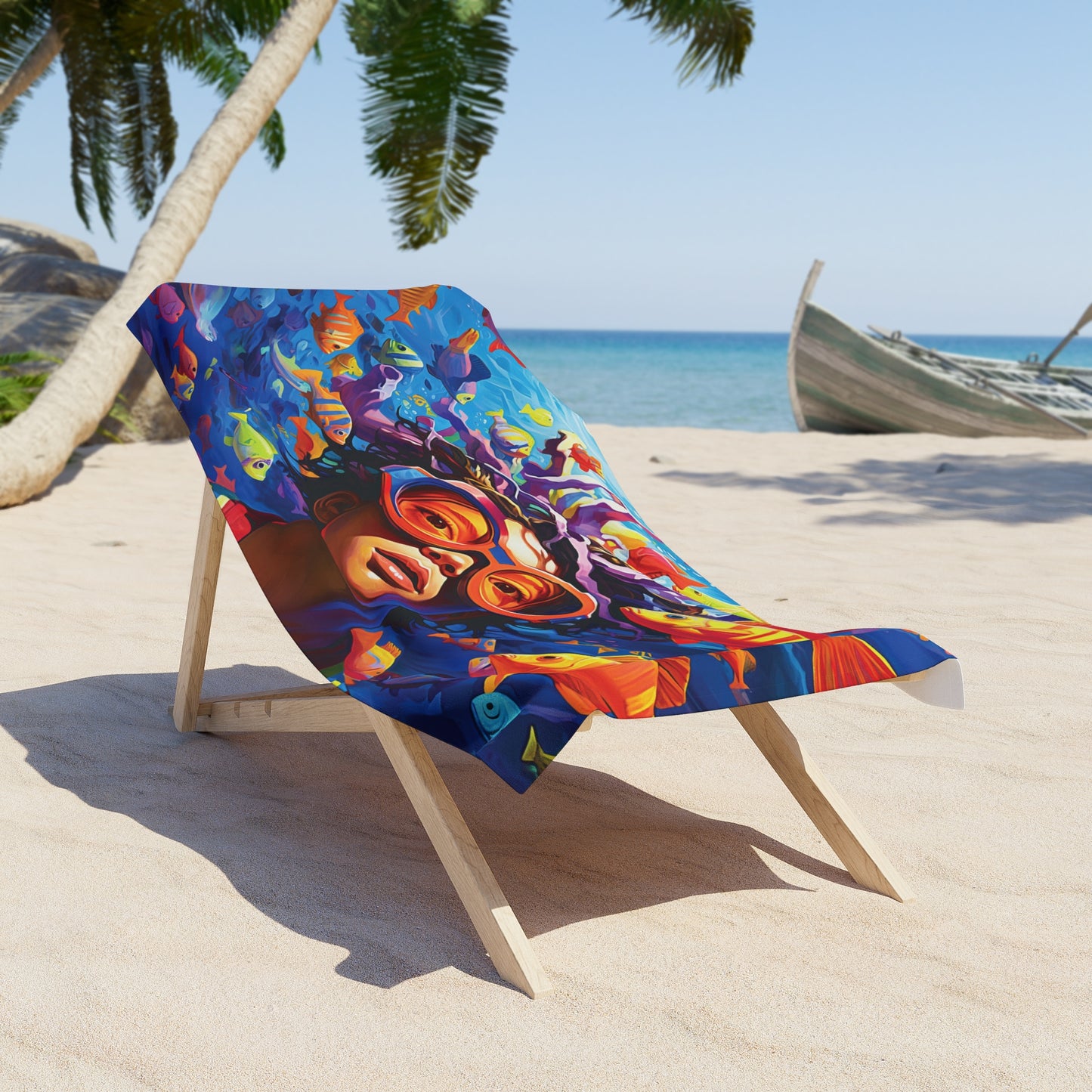 colorful kids with tropical fish Beach Towel in two sizes
