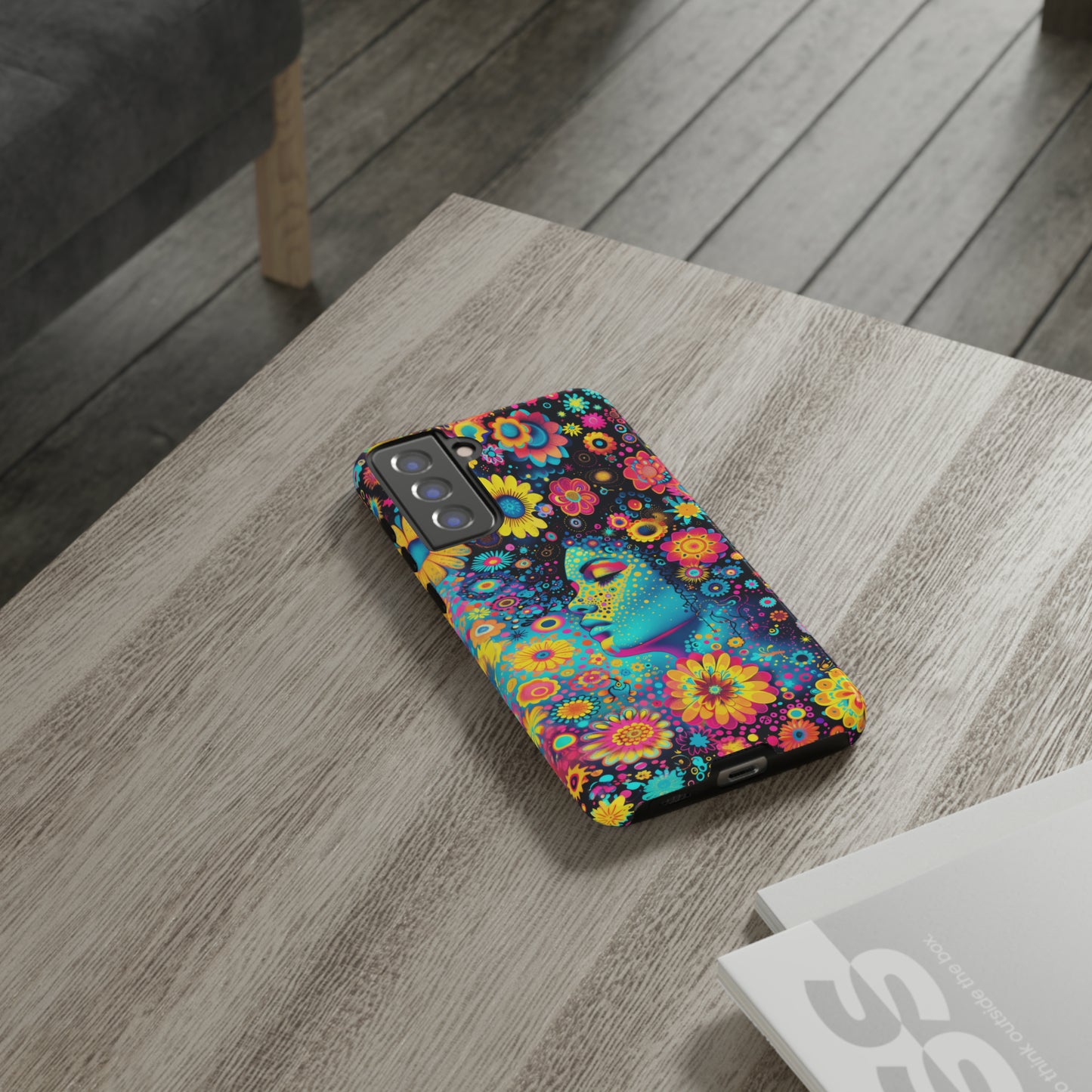 Phone Case, flower girl in aqua, Artistic design, Tough Case, Colorful whimsical flower fantasy design, iPhone 15, 14, 13, 12, 11, Samsung, Pixel