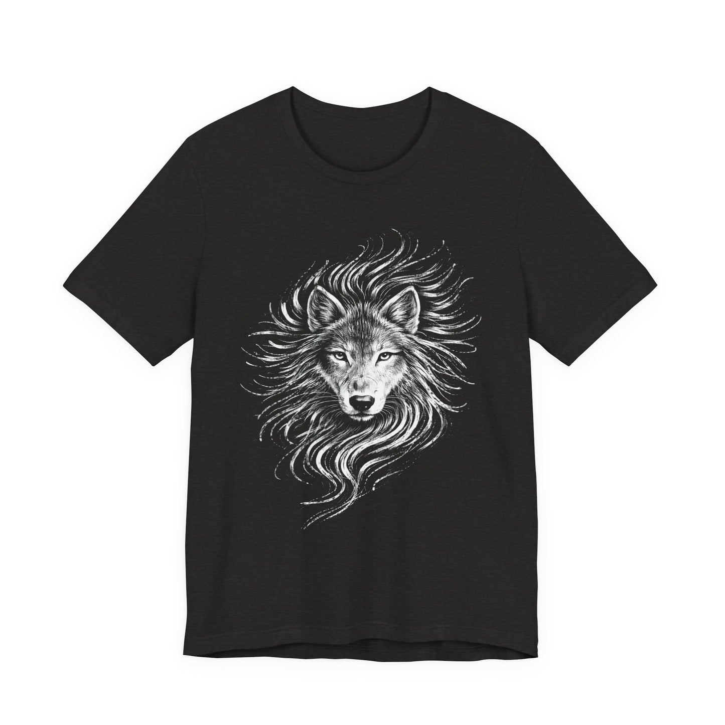 Wolf drawn Portrait T‑Shirt in chalk style — Detailed White Wolf Graphic Tee for Men & Women