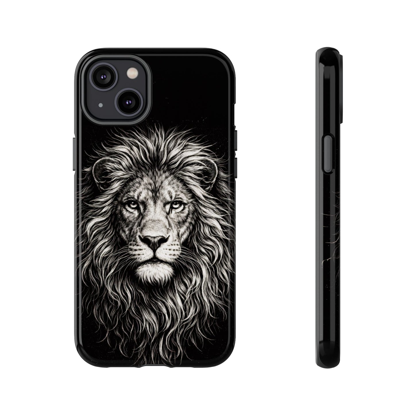 Lion Portrait Tough Phone Case — Protective Black Rugged Case with Detailed Lion Artwork