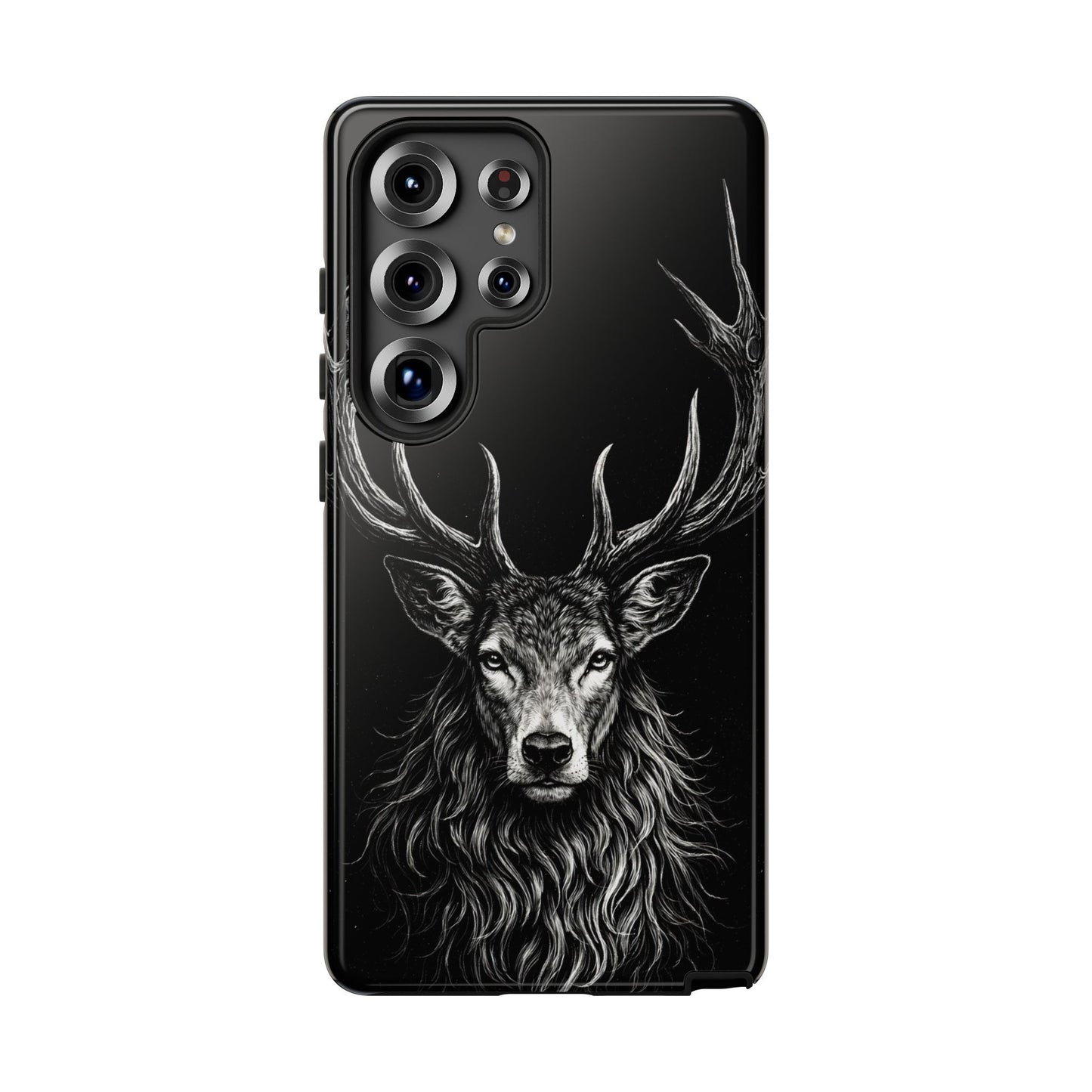Stag Head drawing Phone Case — Chalk drawing on black of a Deer Protective Phone Cover