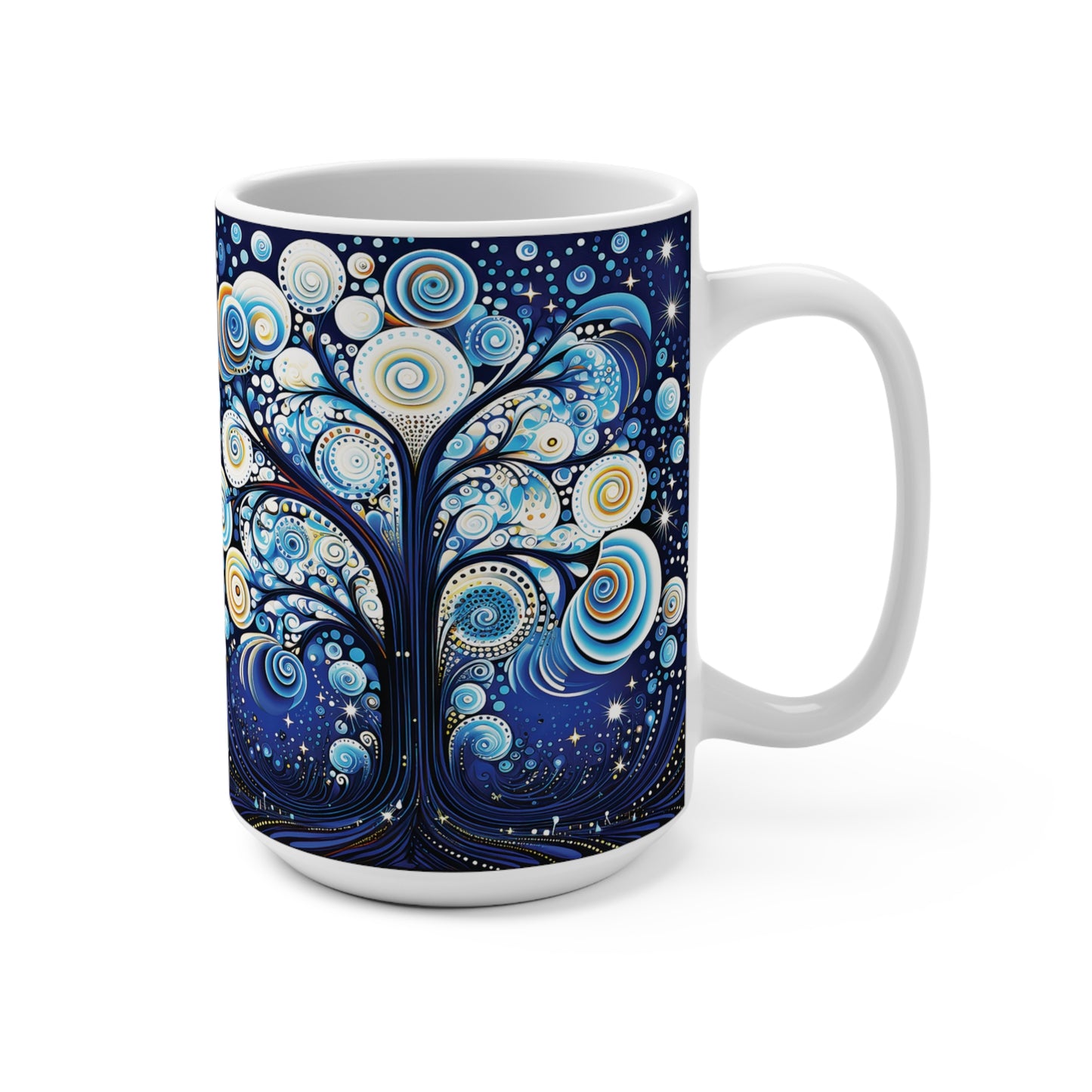 Mug 15oz Blue & Gold Swirl Holiday