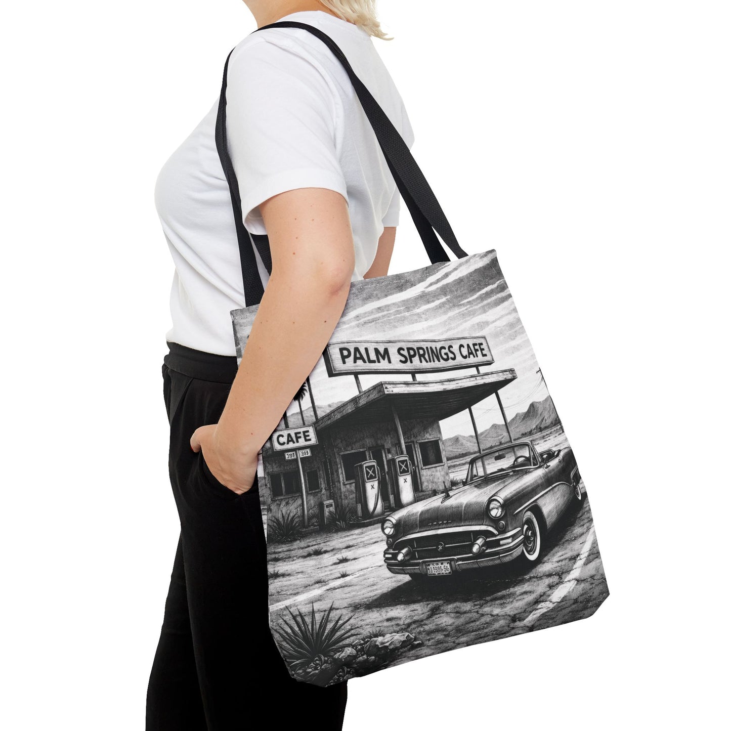 Vintage Palm Springs Cafe Tote Bag – Retro Diner Road Trip Canvas Tote