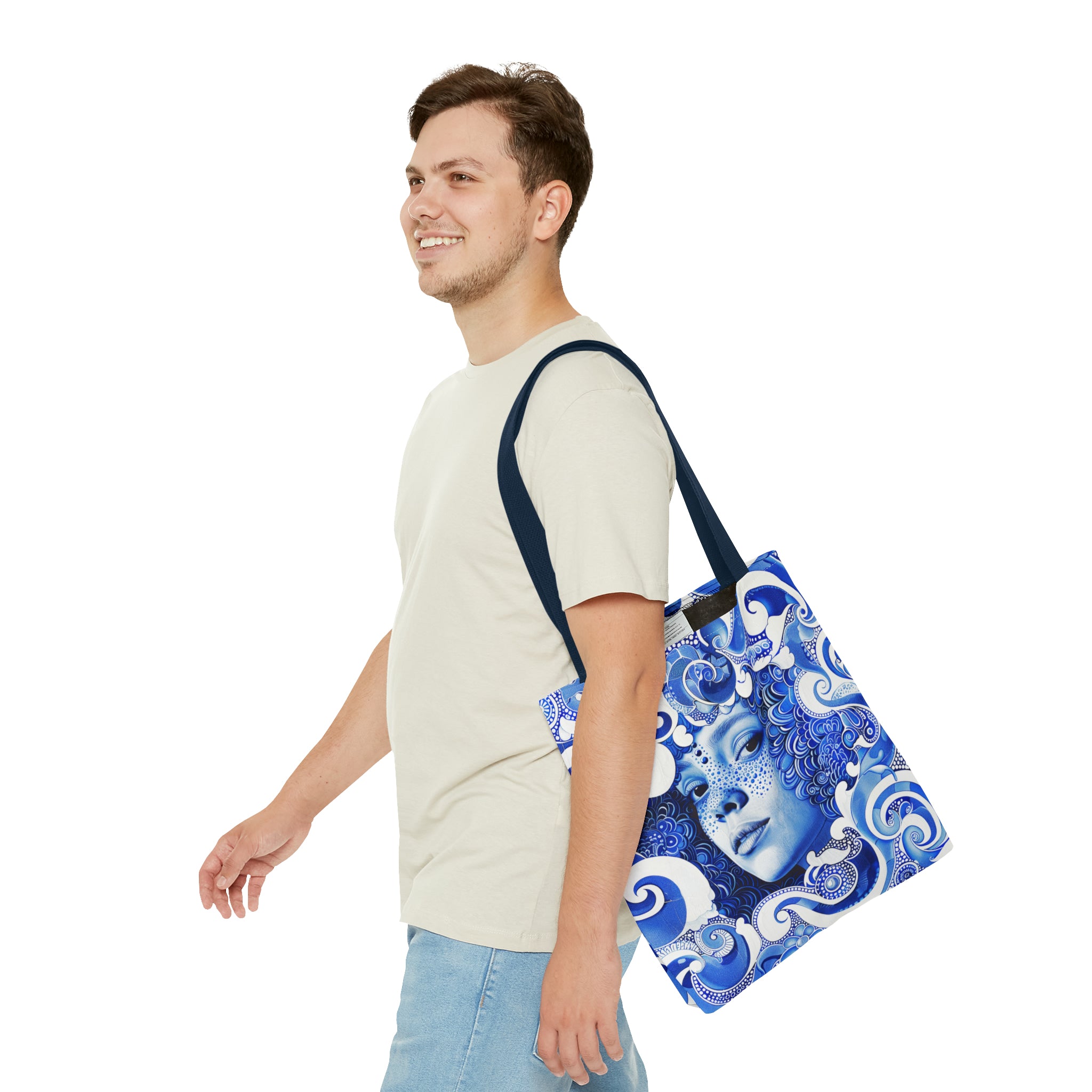 Blue Girl in swirls Tote Bag (AOP)