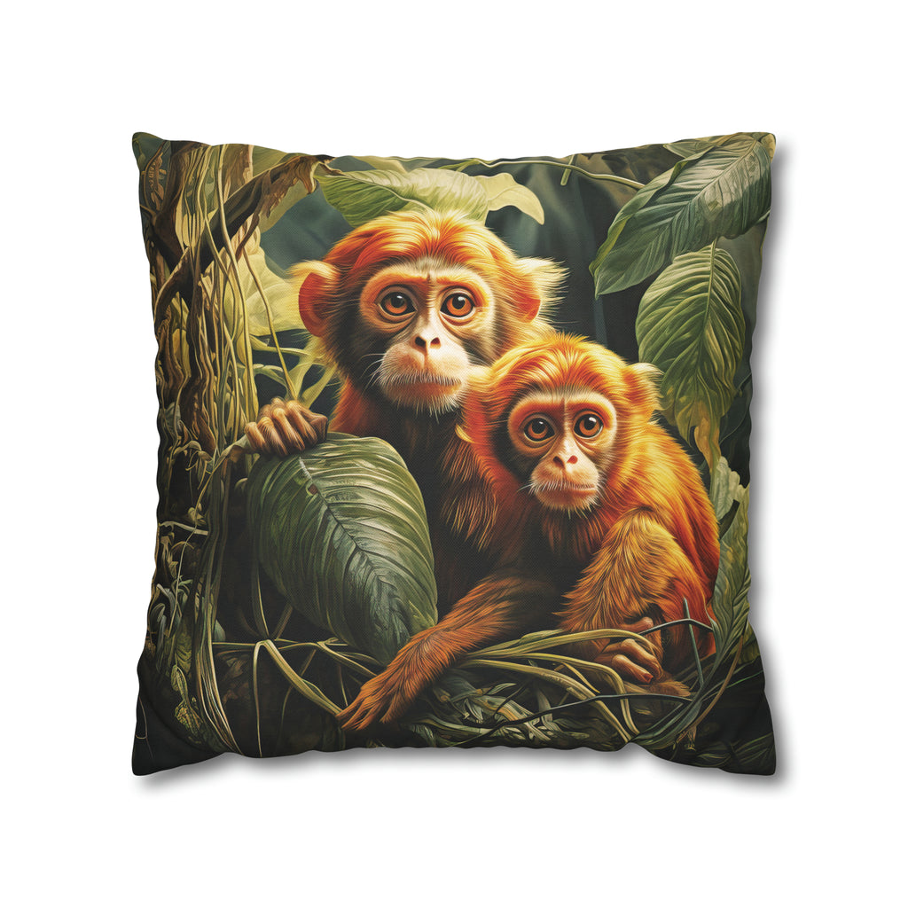 Square Pillow Case 18" x 18", CASE ONLY, no pillow form, original Art ,Colorful, a Mother Monkey and Her Infant on a Branch in the Jungle