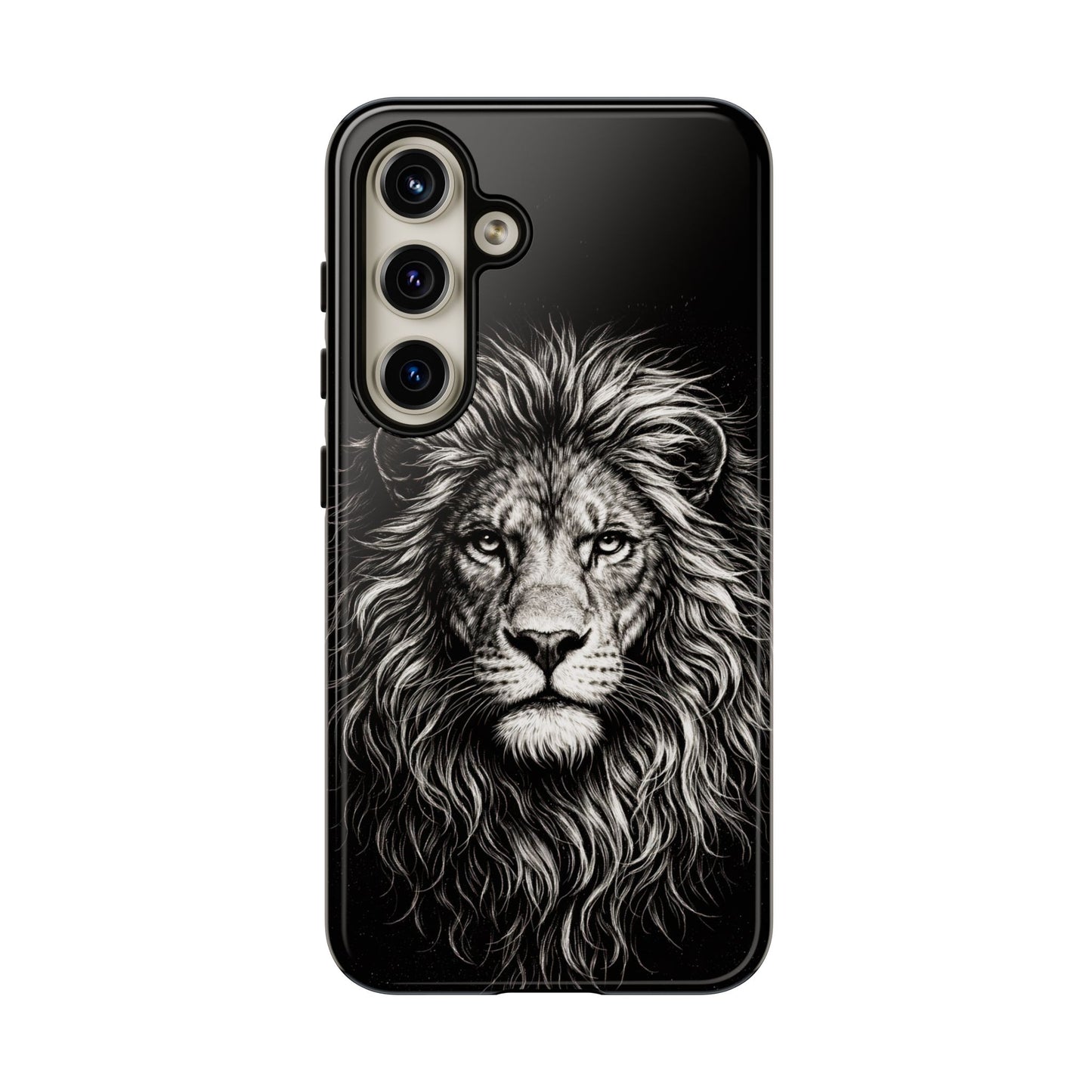 Lion Portrait Tough Phone Case — Protective Black Rugged Case with Detailed Lion Artwork