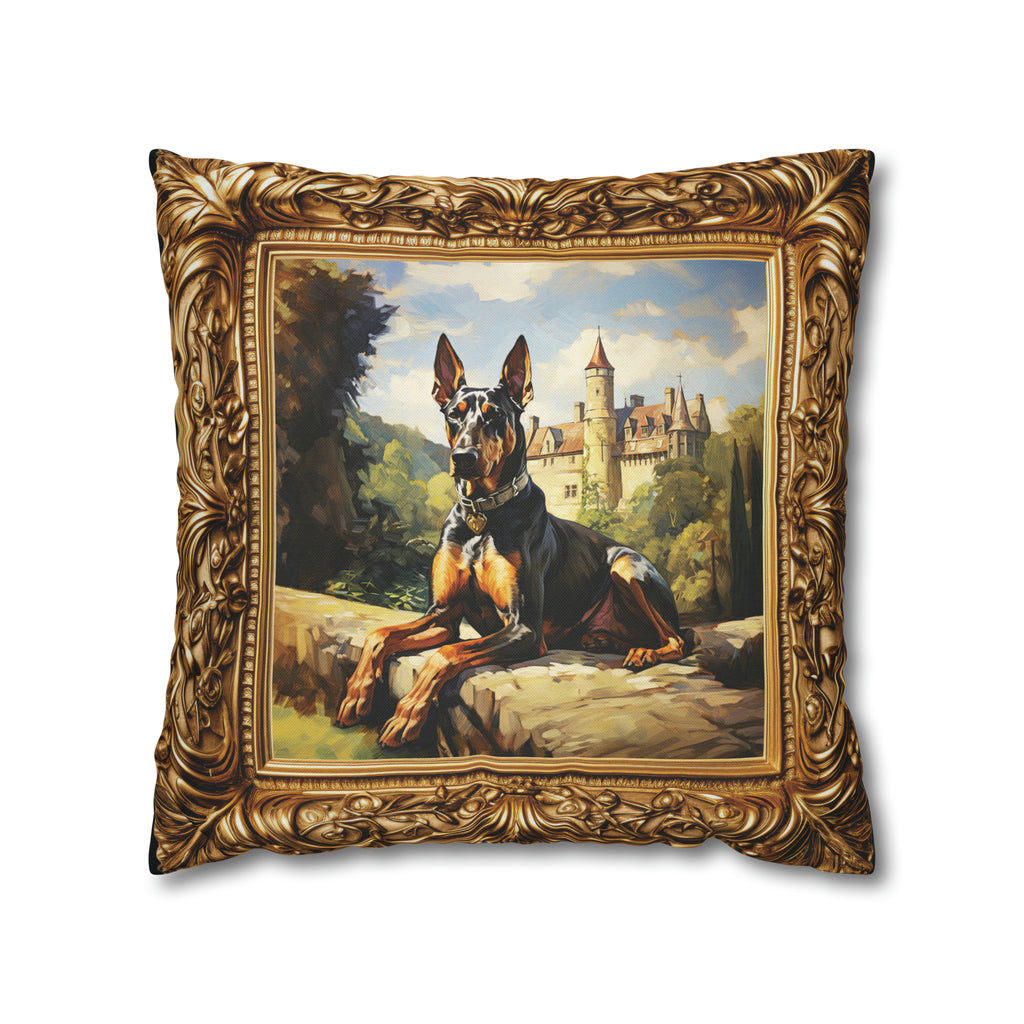 Square Pillow Case 18" x 18", CASE ONLY, no pillow form, original Art ,a Beautiful Painting of a Doberman in the English countryside.