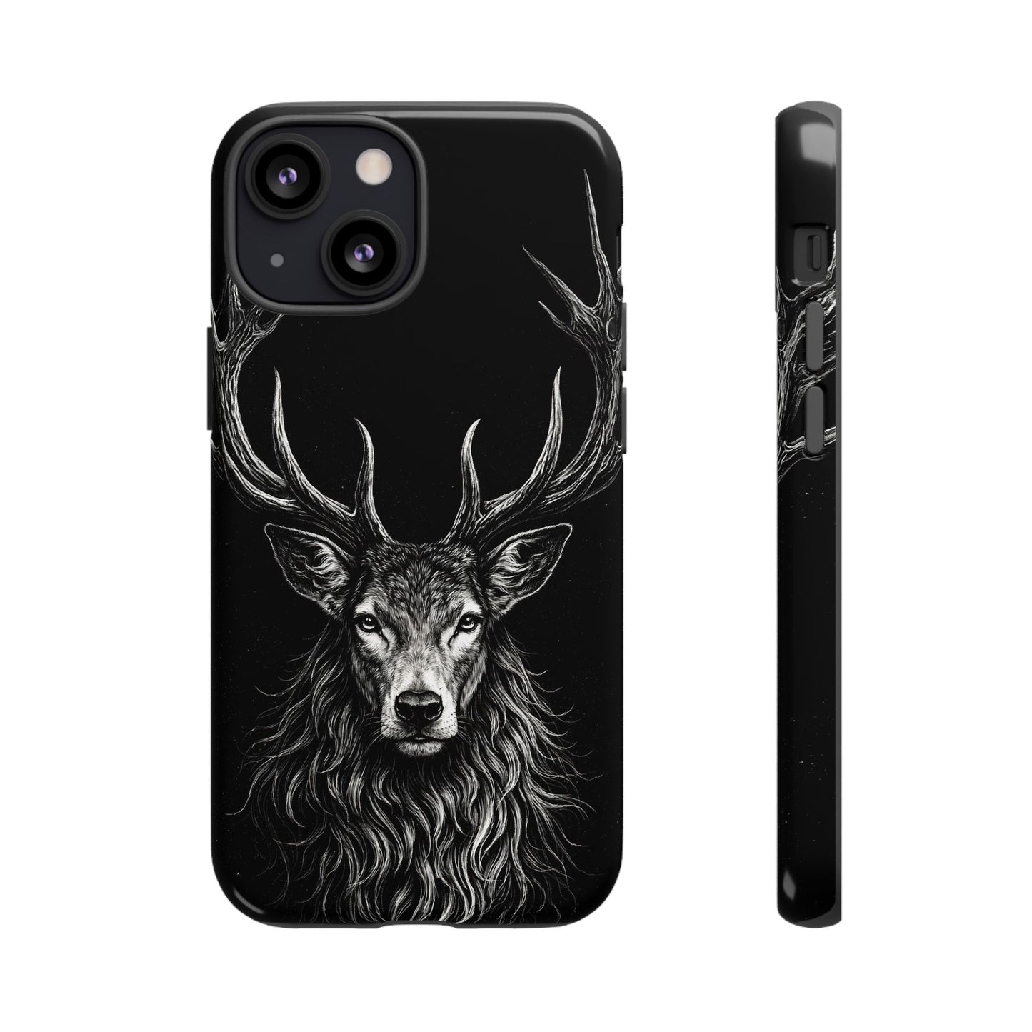 Stag Head drawing Phone Case — Chalk drawing on black of a Deer Protective Phone Cover