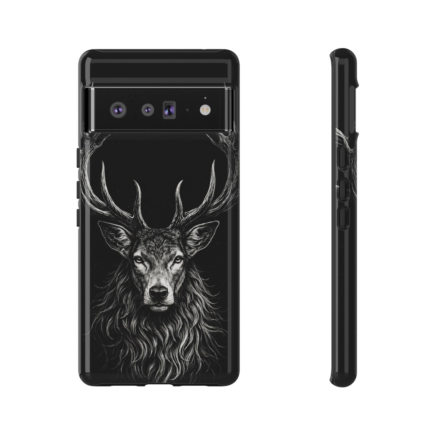 Stag Head drawing Phone Case — Chalk drawing on black of a Deer Protective Phone Cover