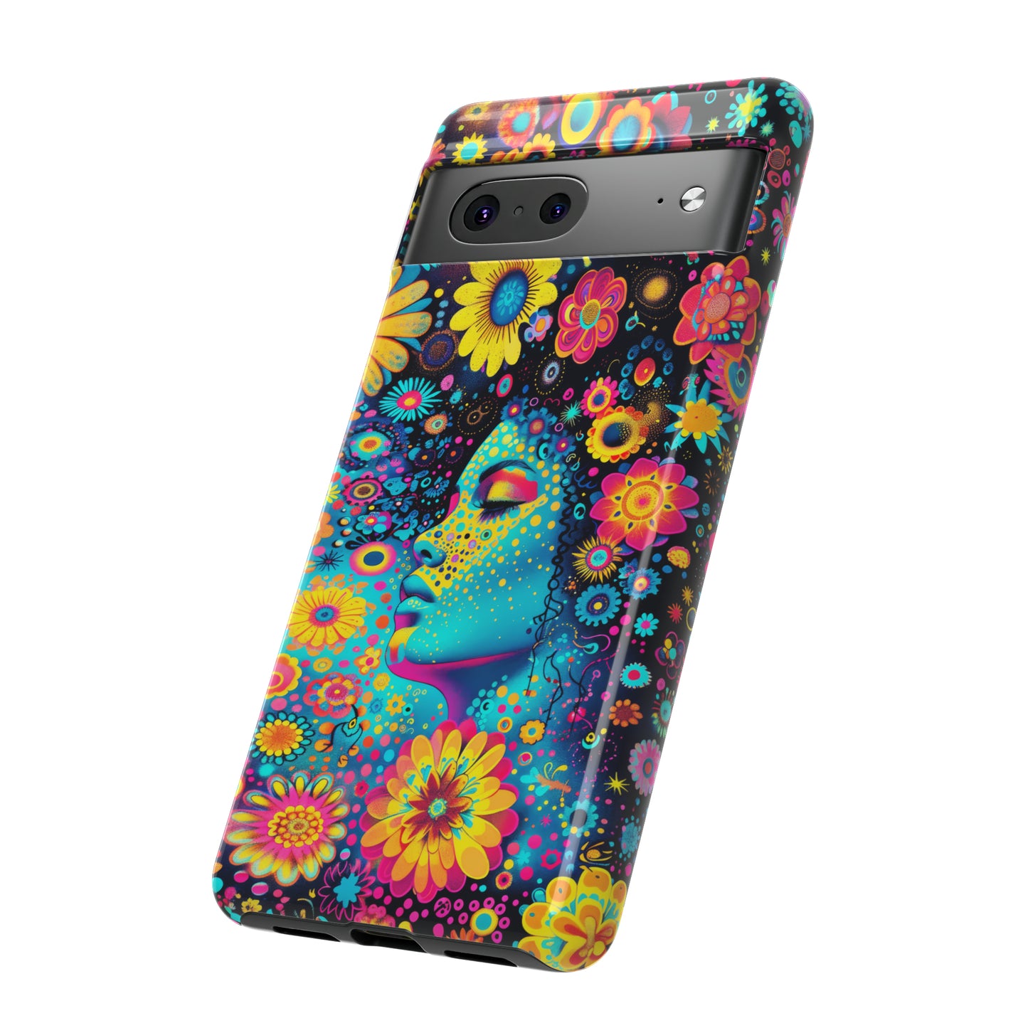 Phone Case, flower girl in aqua, Artistic design, Tough Case, Colorful whimsical flower fantasy design, iPhone 15, 14, 13, 12, 11, Samsung, Pixel
