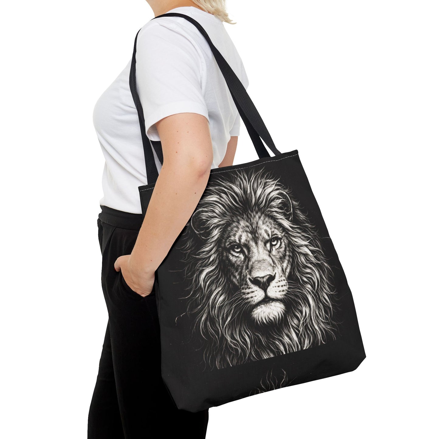 Majestic Lion Drawing Tote Bag – Black Lion Portrait All-Over Print