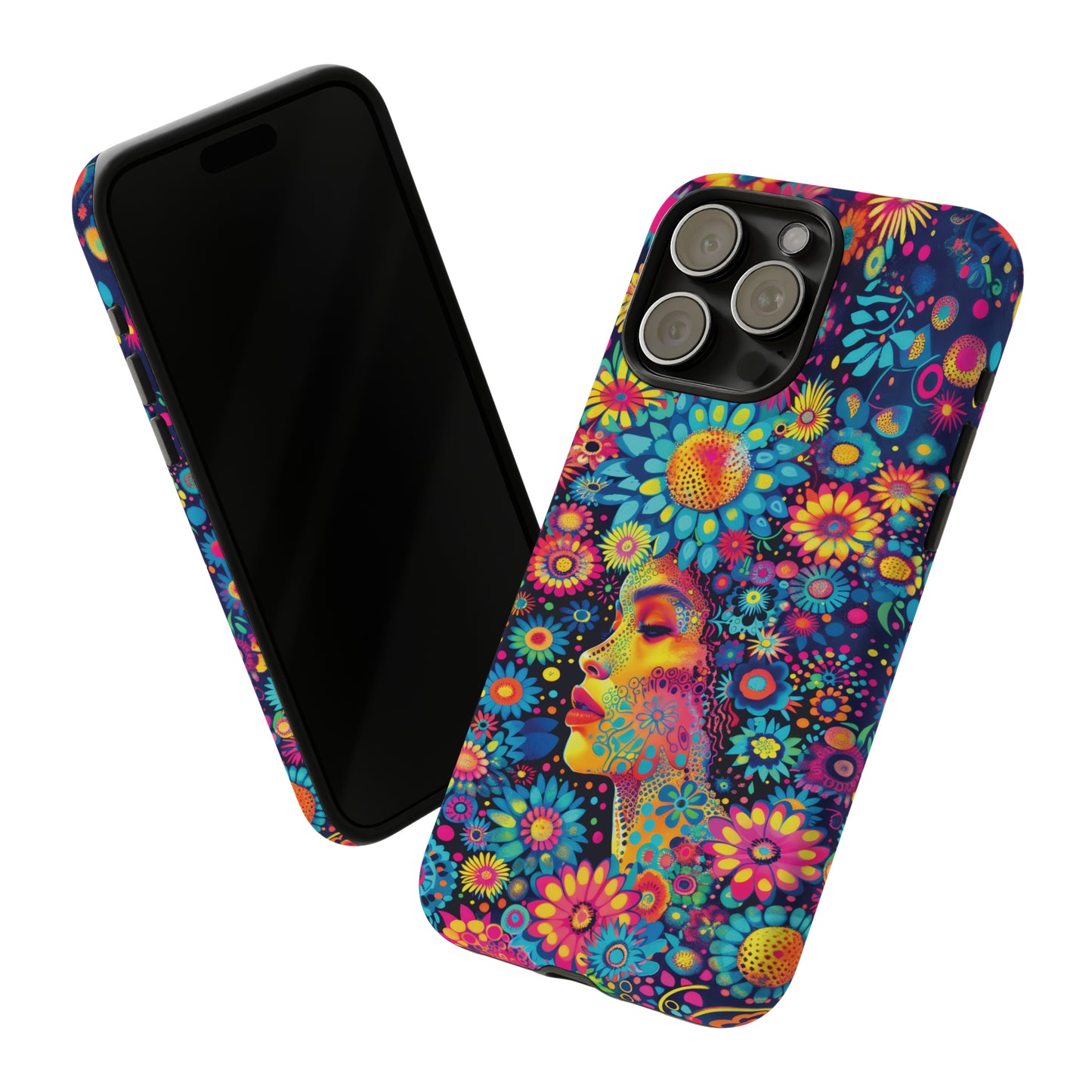 Phone Case, whimsical flower girl, Artistic design, Tough Case, Colorful flower fantasy design, iPhone 15, 14, 13, 12, 11, Samsung, Pixel