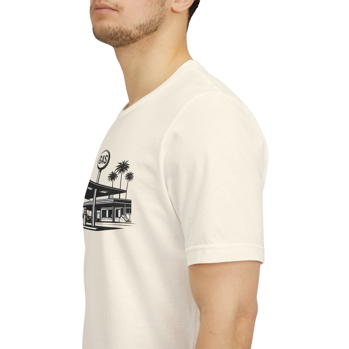 Mid Century Gas Station Graphic Tee, Icons of Mid Century series — Retro Desert Pump Illustration T-Shirt, Palm Springs Modern