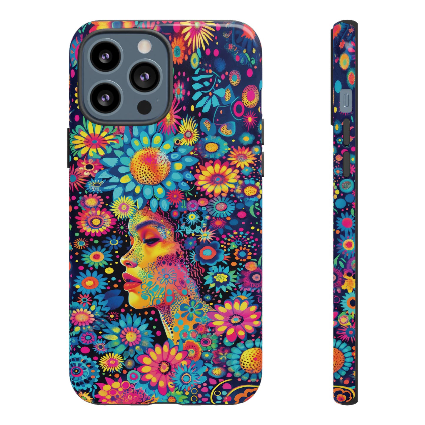 Phone Case, whimsical flower girl, Artistic design, Tough Case, Colorful flower fantasy design, iPhone 15, 14, 13, 12, 11, Samsung, Pixel