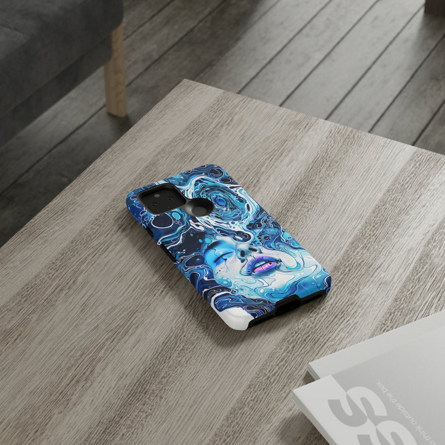 Phone Case, whimsical water fantasy design, blue woman in water, Artistic design, Tough Case, , iPhone 15, 14, 13, 12, 11, Samsung, Pixel