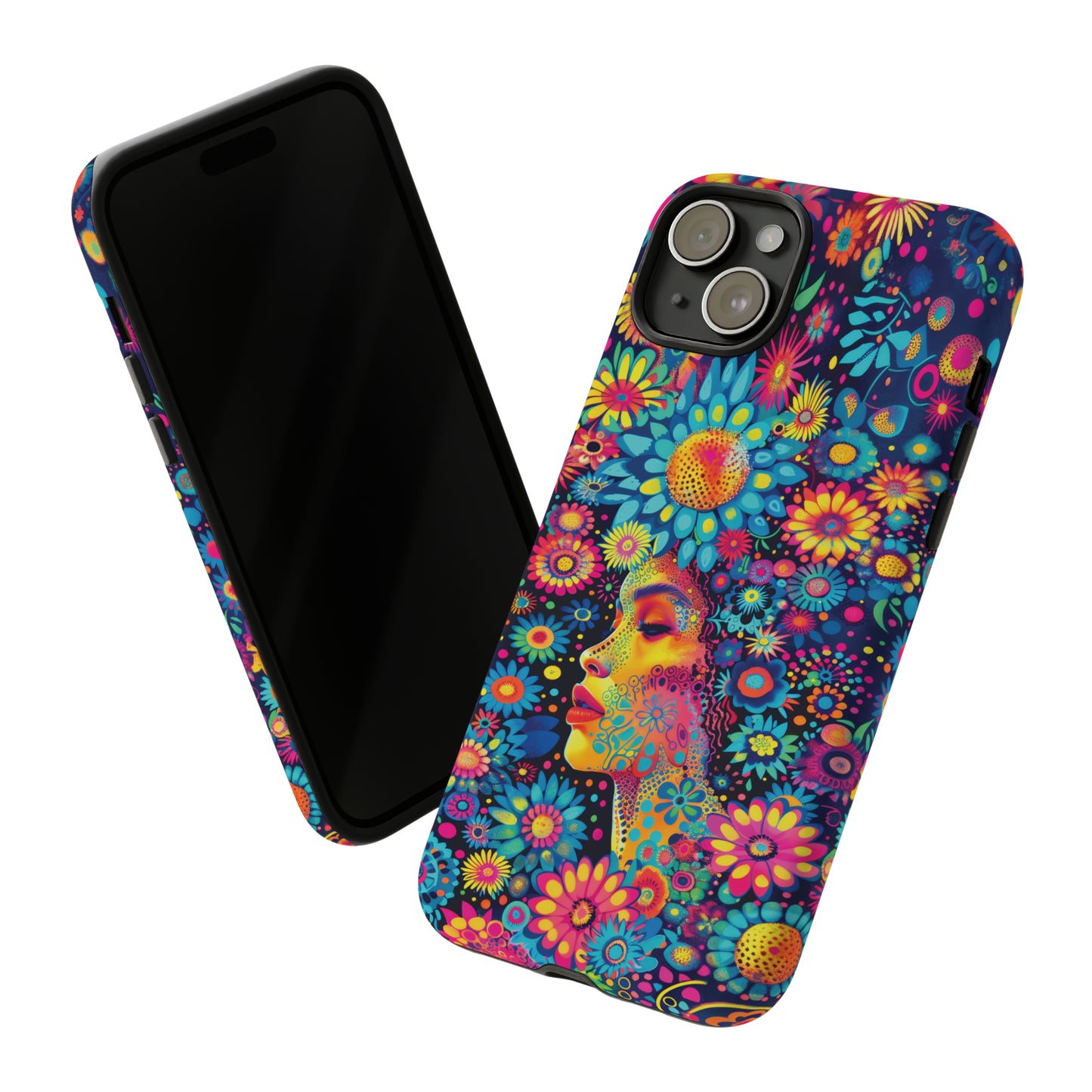 Phone Case, whimsical flower girl, Artistic design, Tough Case, Colorful flower fantasy design, iPhone 15, 14, 13, 12, 11, Samsung, Pixel