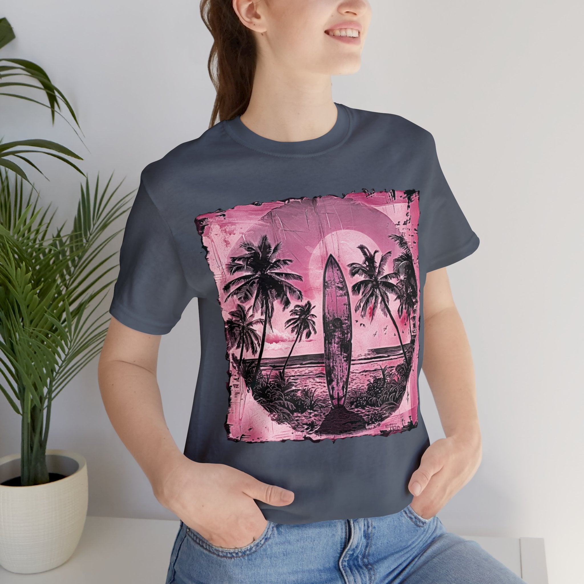 Pink vintage surfboard Unisex Jersey Short Sleeve Tee