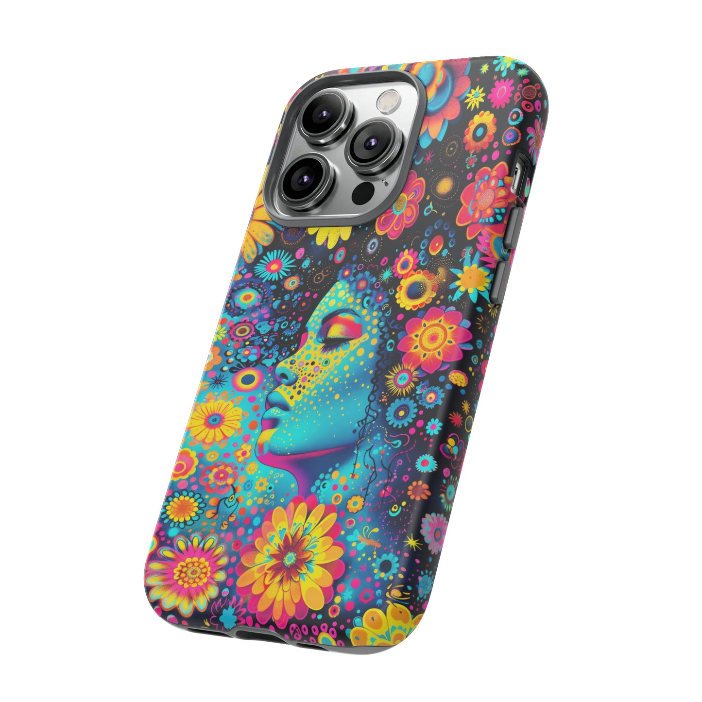Phone Case, flower girl in aqua, Artistic design, Tough Case, Colorful whimsical flower fantasy design, iPhone 15, 14, 13, 12, 11, Samsung, Pixel