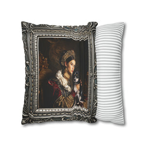 Square Pillow Case 18" x 18", CASE ONLY, no pillow form, original Art ,a Painting of Nobleman's Daughter with her Dog Antique Frame