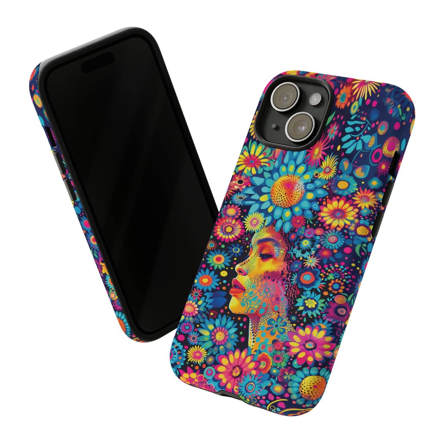 Phone Case, whimsical flower girl, Artistic design, Tough Case, Colorful flower fantasy design, iPhone 15, 14, 13, 12, 11, Samsung, Pixel