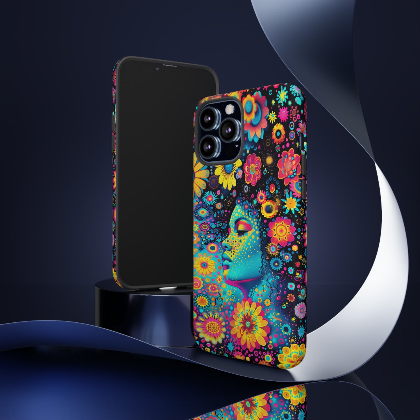 Phone Case, flower girl in aqua, Artistic design, Tough Case, Colorful whimsical flower fantasy design, iPhone 15, 14, 13, 12, 11, Samsung, Pixel