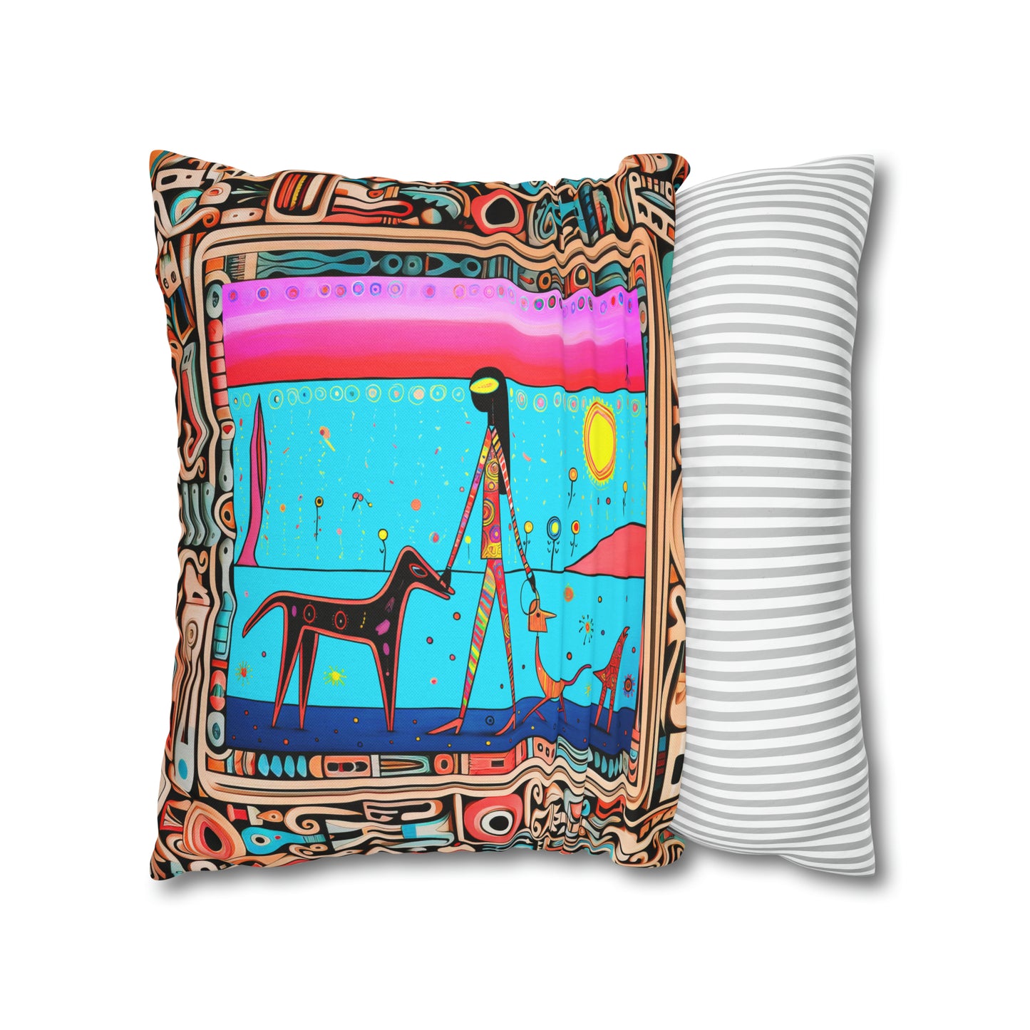 Square Pillow Case 18" x 18", CASE ONLY, no pillow form, original Pop Art Style, Alien Dog Walker, In a Frame