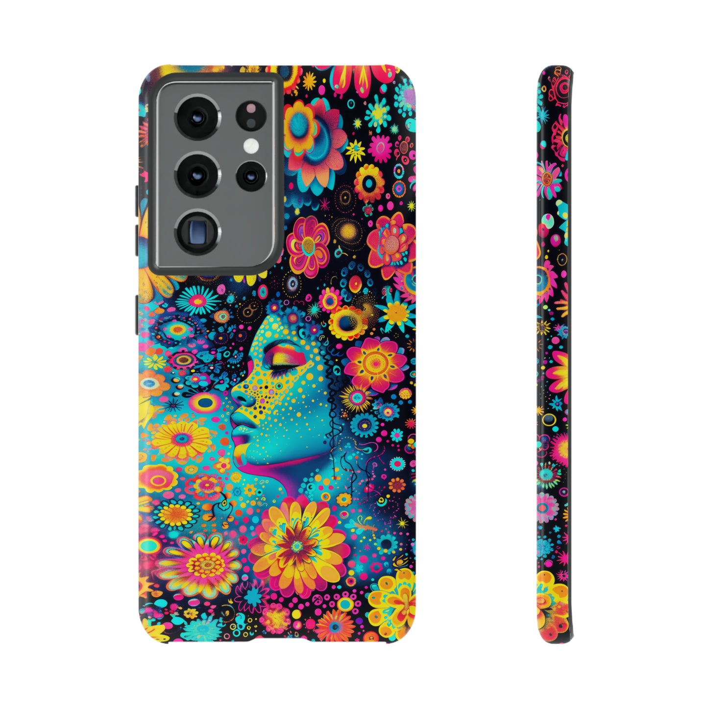 Phone Case, flower girl in aqua, Artistic design, Tough Case, Colorful whimsical flower fantasy design, iPhone 15, 14, 13, 12, 11, Samsung, Pixel