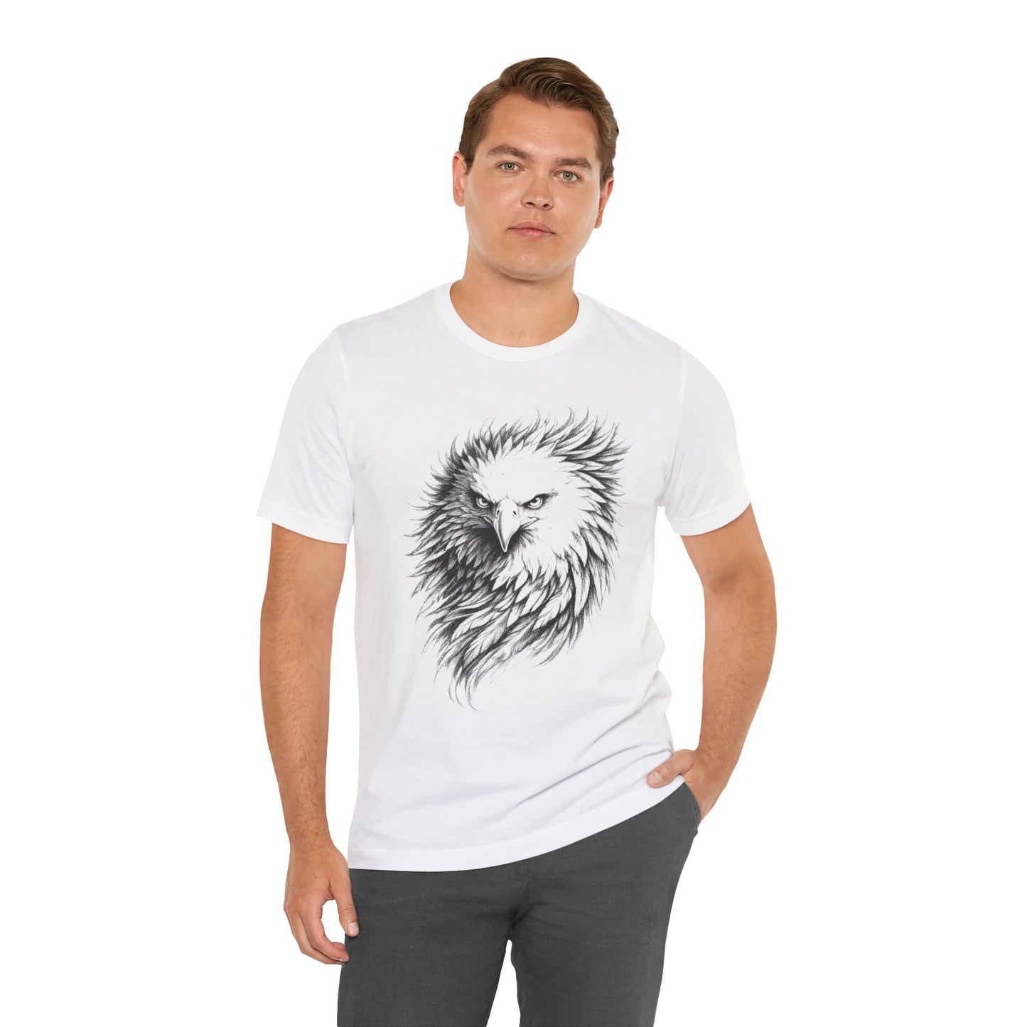 Eagle Head Sketch Tee — Detailed Black & White Bald Eagle Illustration in charcoal T-Shirt