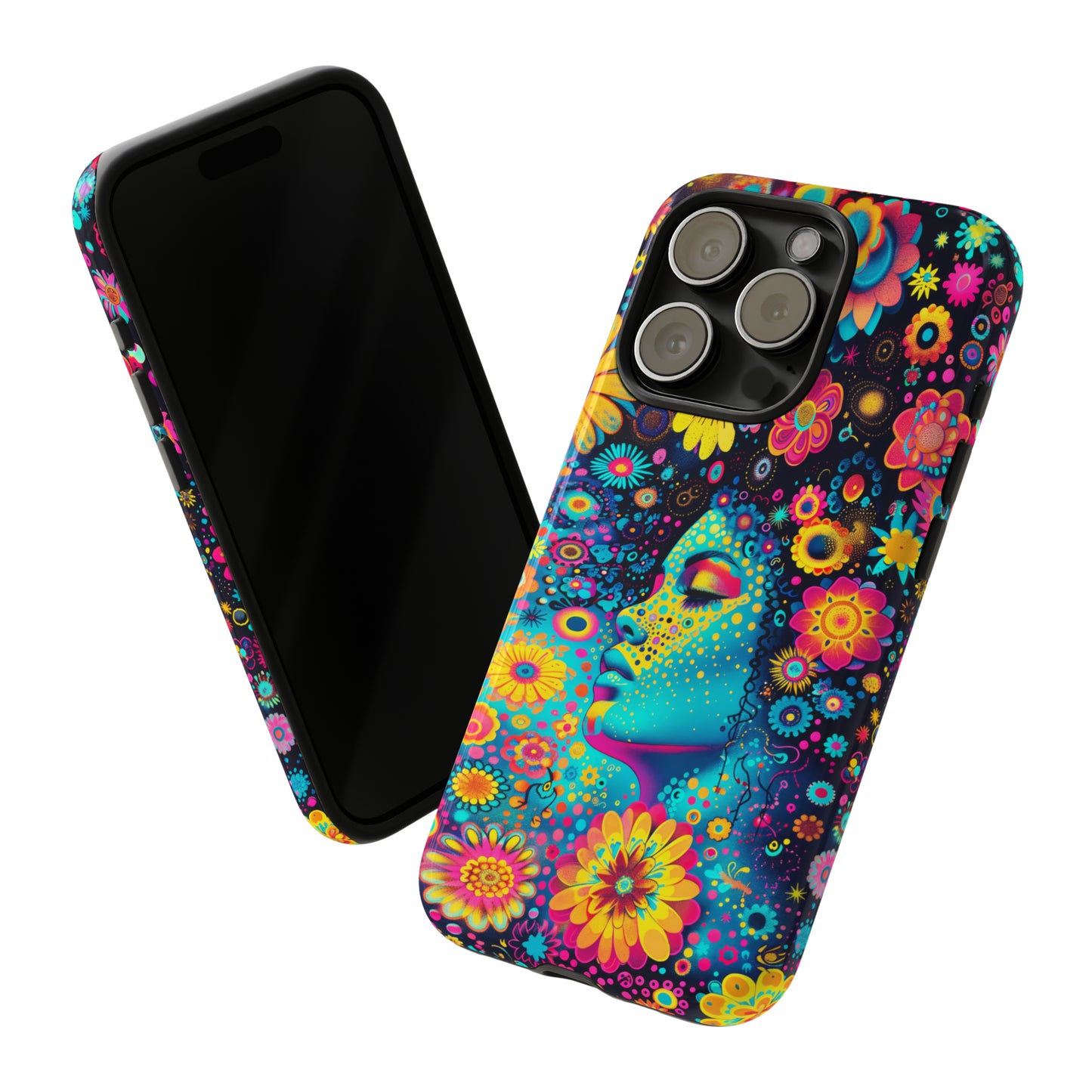 Phone Case, flower girl in aqua, Artistic design, Tough Case, Colorful whimsical flower fantasy design, iPhone 15, 14, 13, 12, 11, Samsung, Pixel