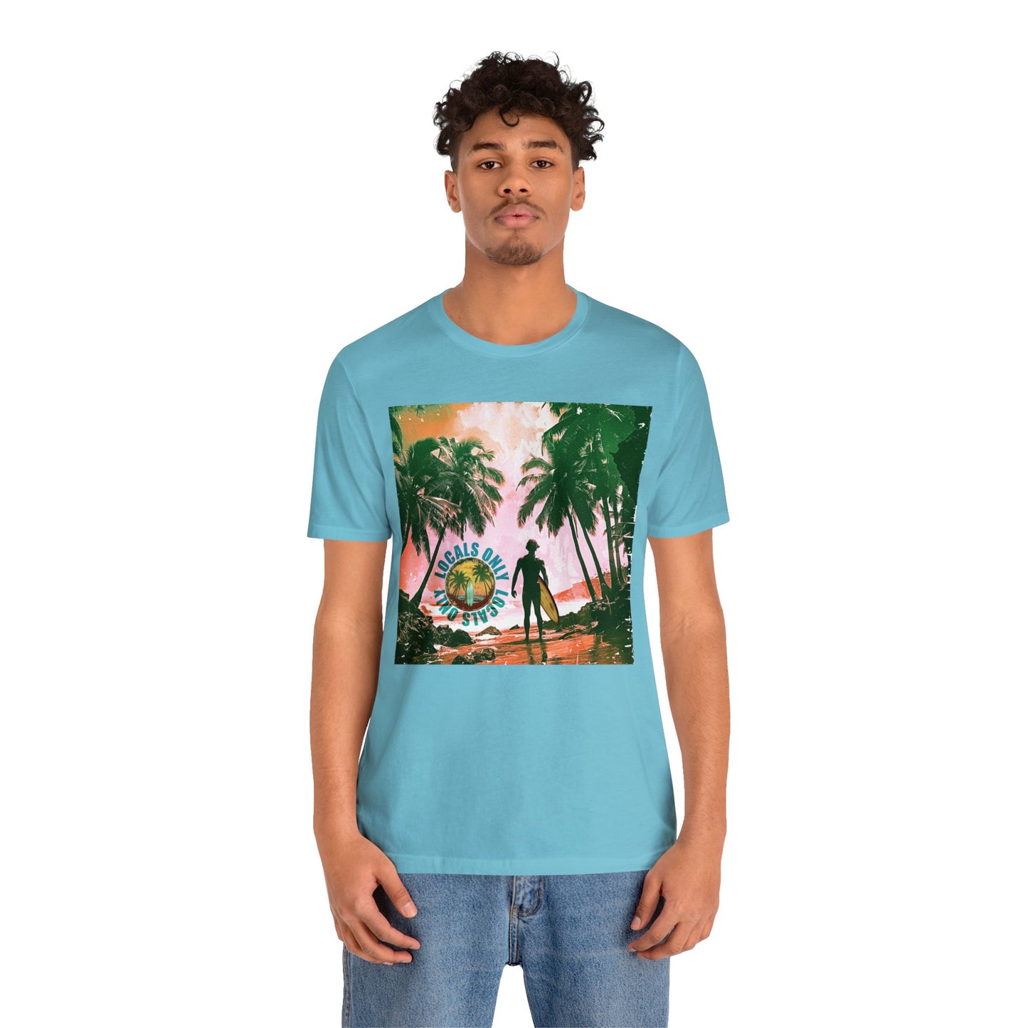 Beach scene with Locals Only stamp Unisex Jersey Short Sleeve Tee