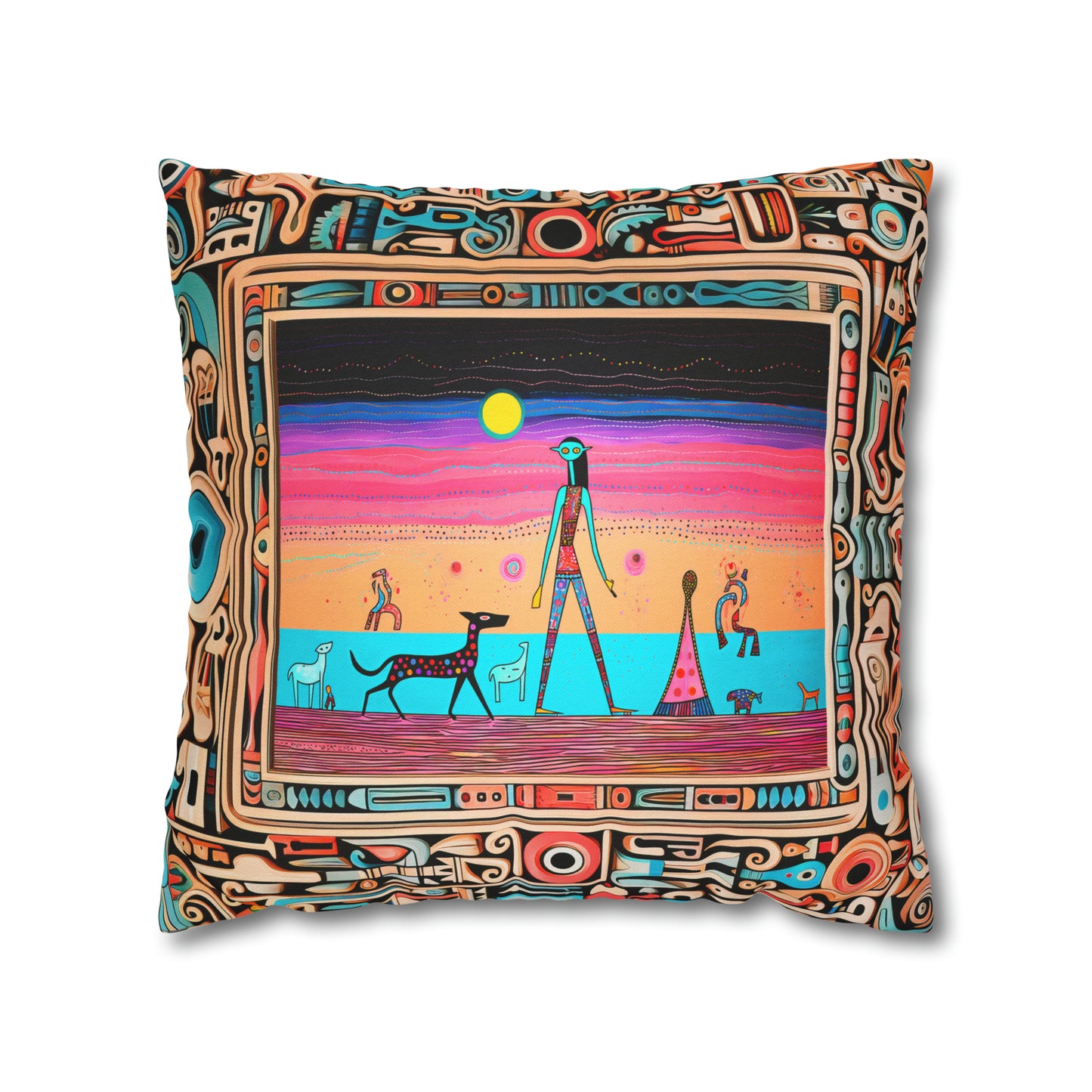 Square Pillow Case 18" x 18", CASE ONLY, no pillow form, original Pop Art Style, Beach Sunset on Mars, Framed