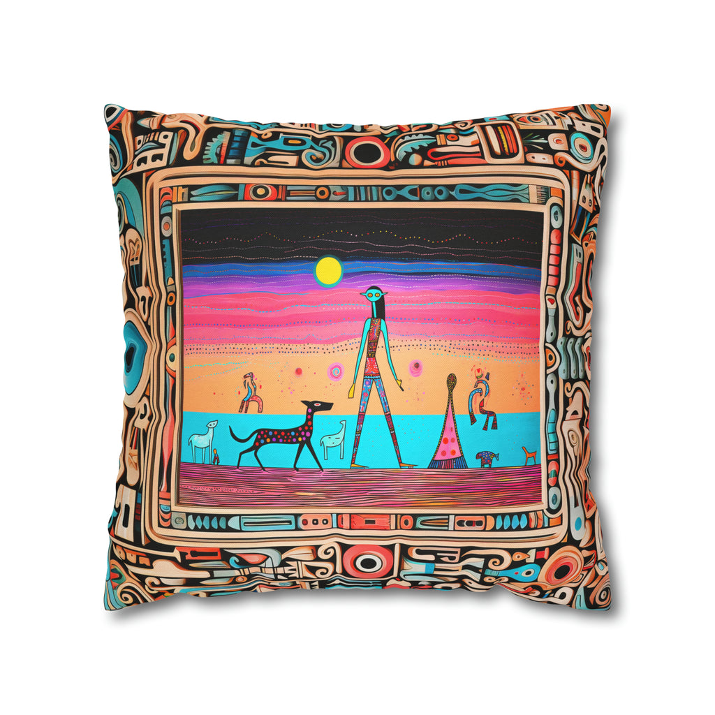 Square Pillow Case 18" x 18", CASE ONLY, no pillow form, original Pop Art Style, Beach Sunset on Mars, Framed
