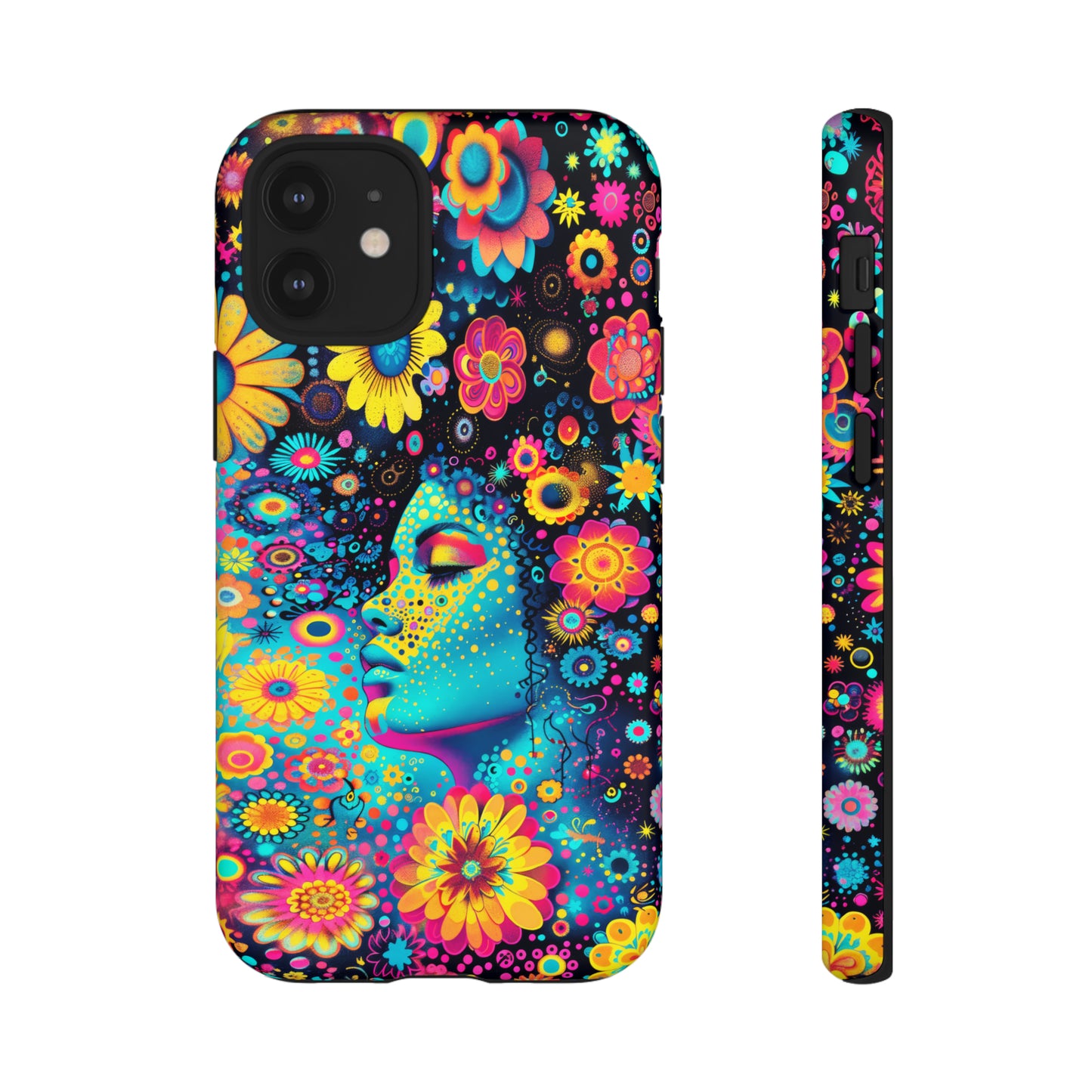 Phone Case, flower girl in aqua, Artistic design, Tough Case, Colorful whimsical flower fantasy design, iPhone 15, 14, 13, 12, 11, Samsung, Pixel