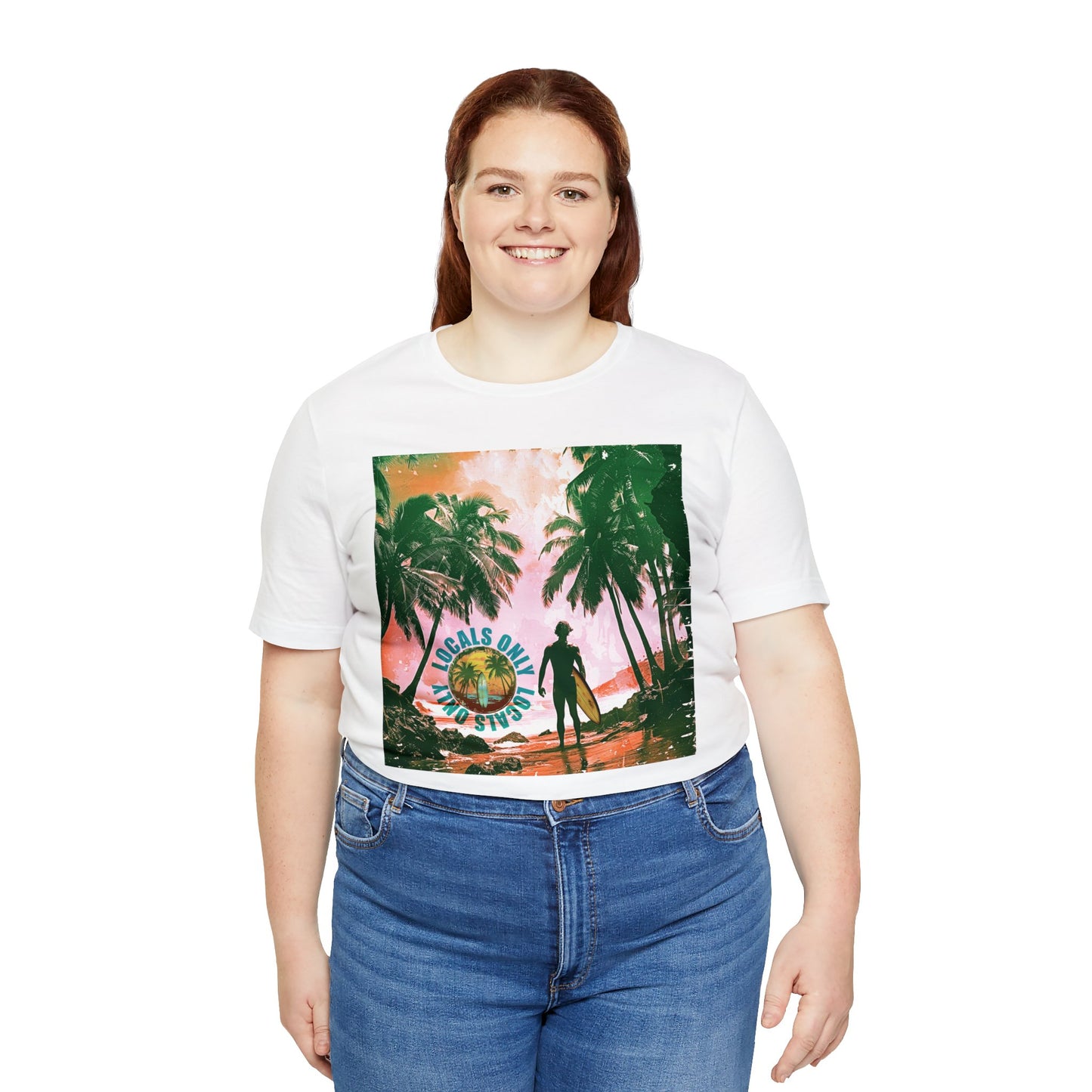Beach scene with Locals Only stamp Unisex Jersey Short Sleeve Tee