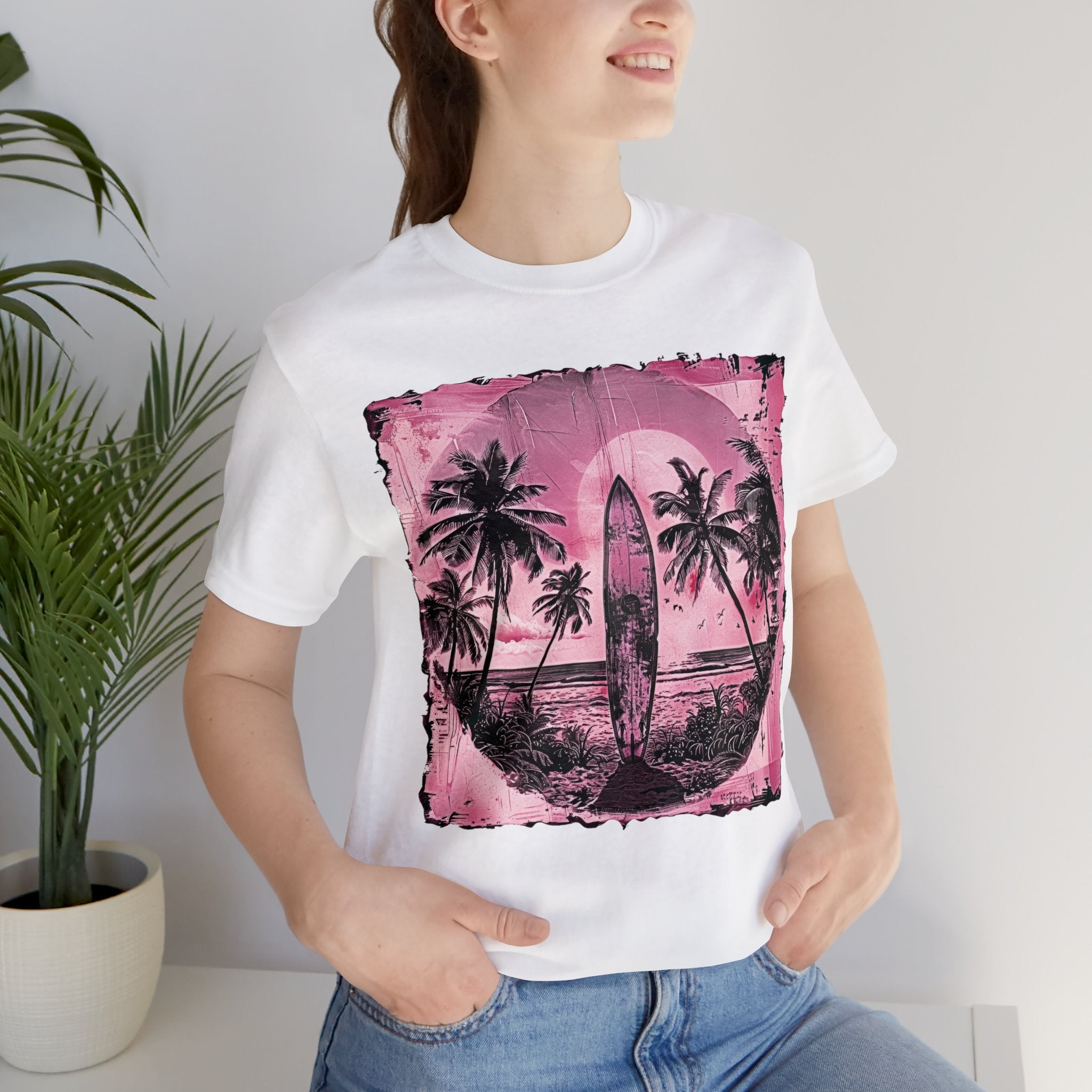 Pink vintage surfboard Unisex Jersey Short Sleeve Tee
