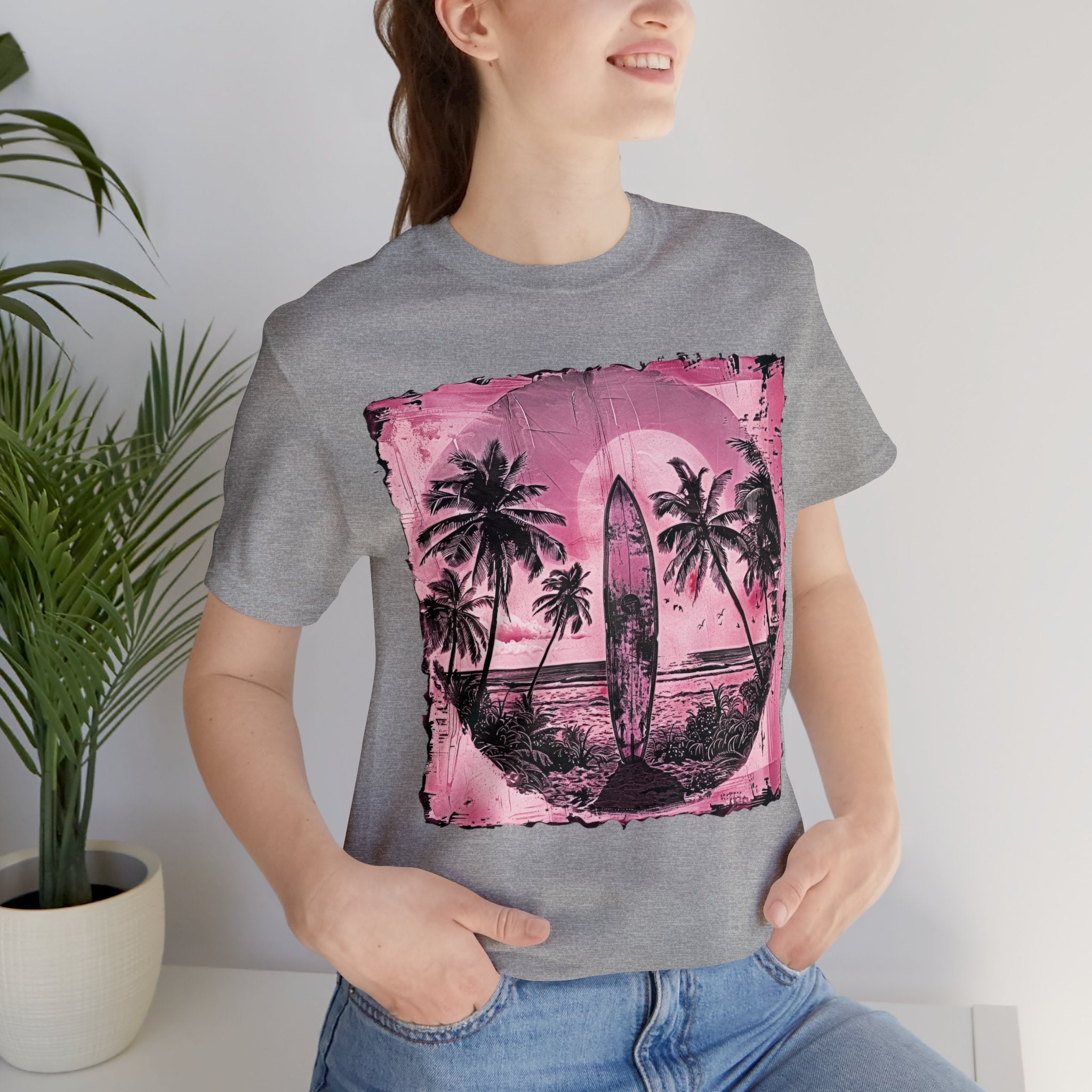Pink vintage surfboard Unisex Jersey Short Sleeve Tee