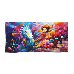 Girl swimming with a sea creature Beach Towel in two sizes