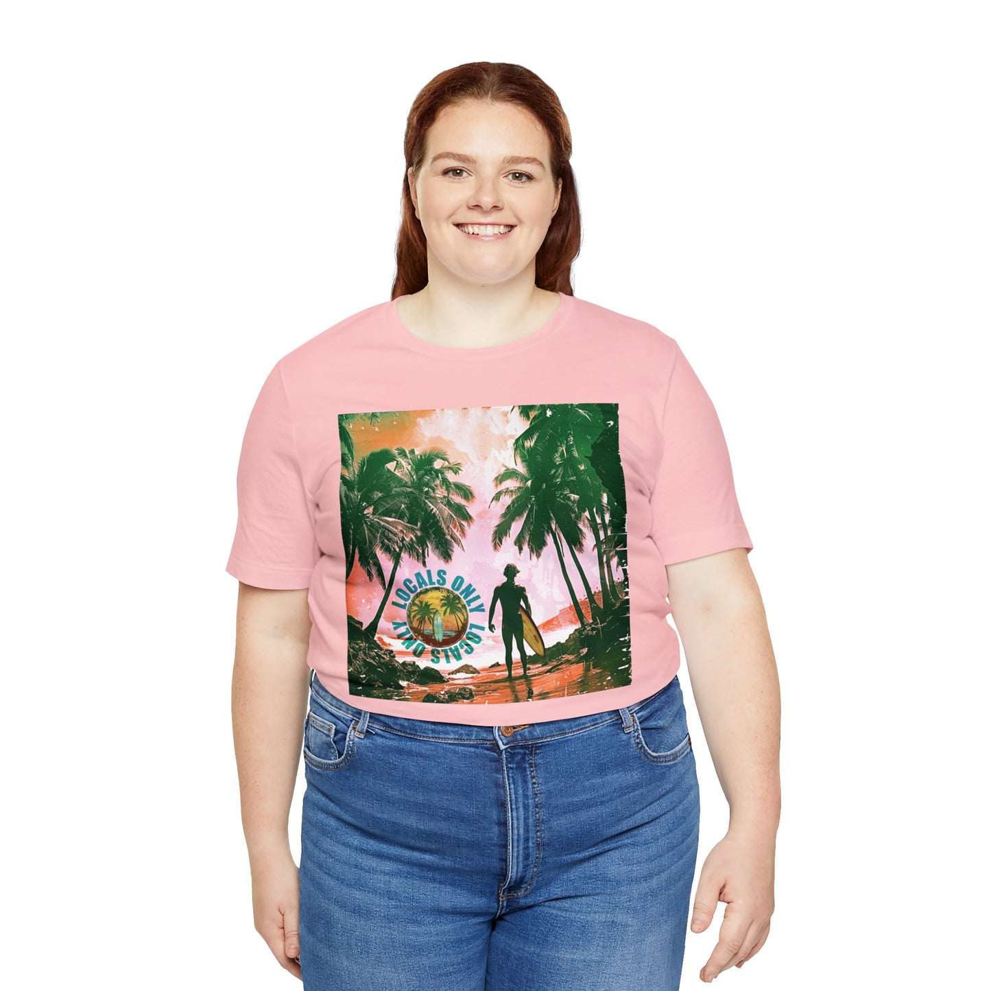Beach scene with Locals Only stamp Unisex Jersey Short Sleeve Tee
