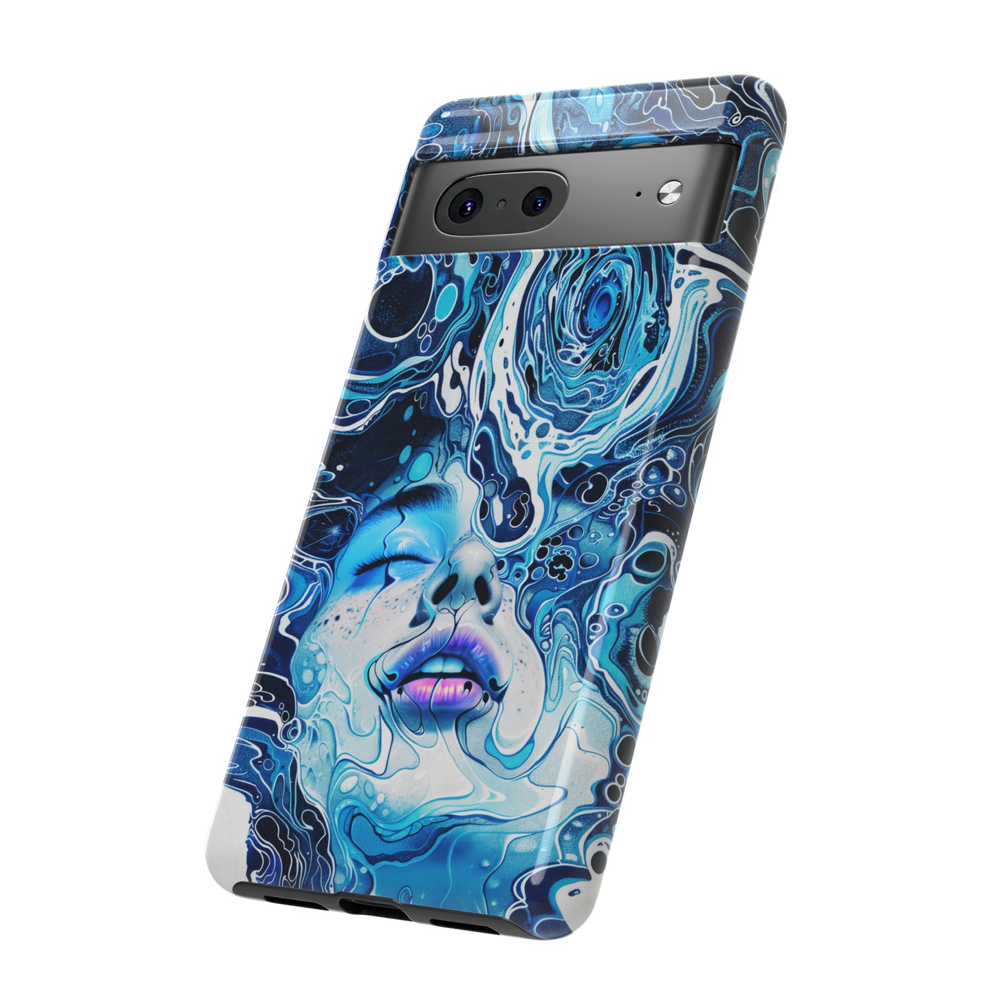 Phone Case, whimsical water fantasy design, blue woman in water, Artistic design, Tough Case, , iPhone 15, 14, 13, 12, 11, Samsung, Pixel