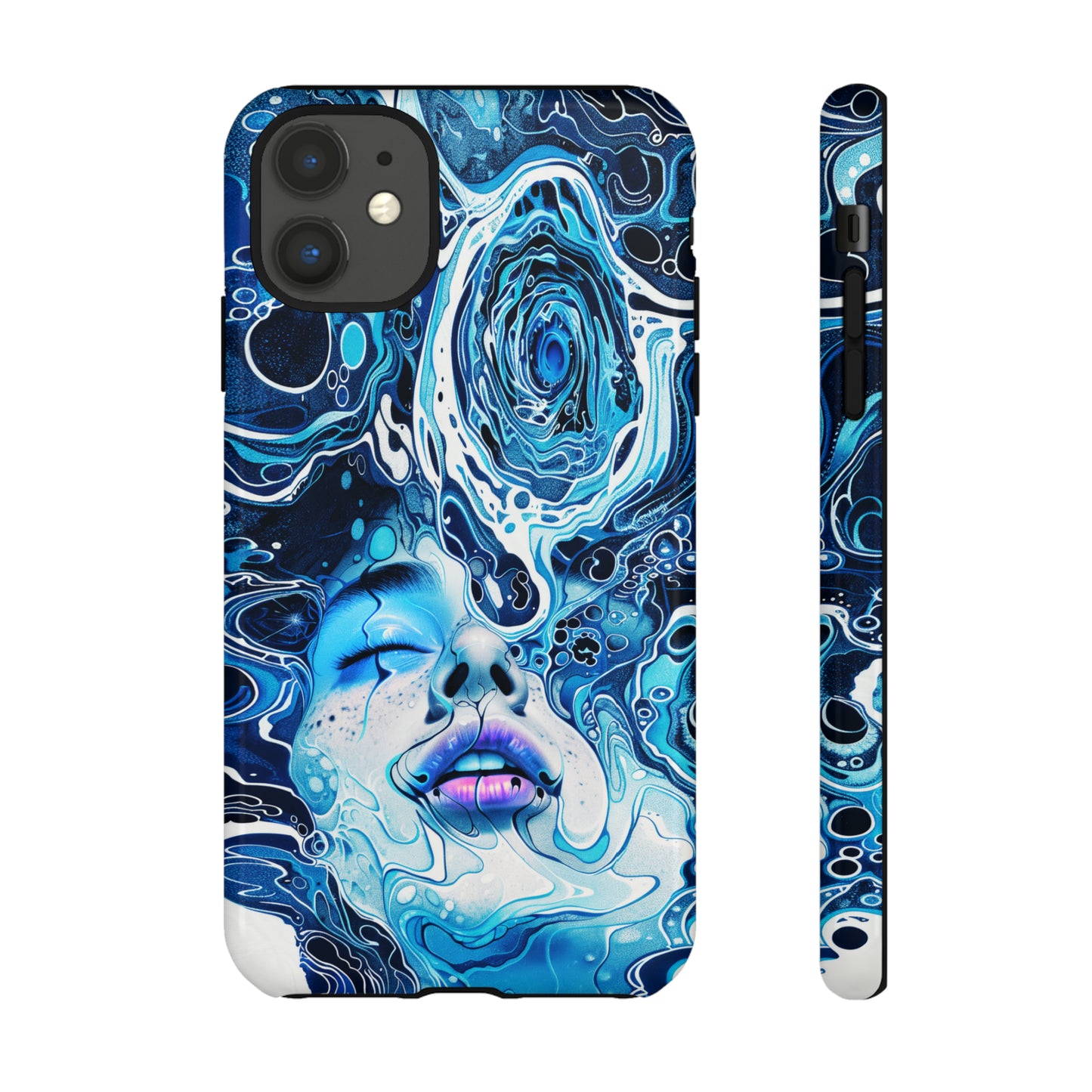 Phone Case, whimsical water fantasy design, blue woman in water, Artistic design, Tough Case, , iPhone 15, 14, 13, 12, 11, Samsung, Pixel